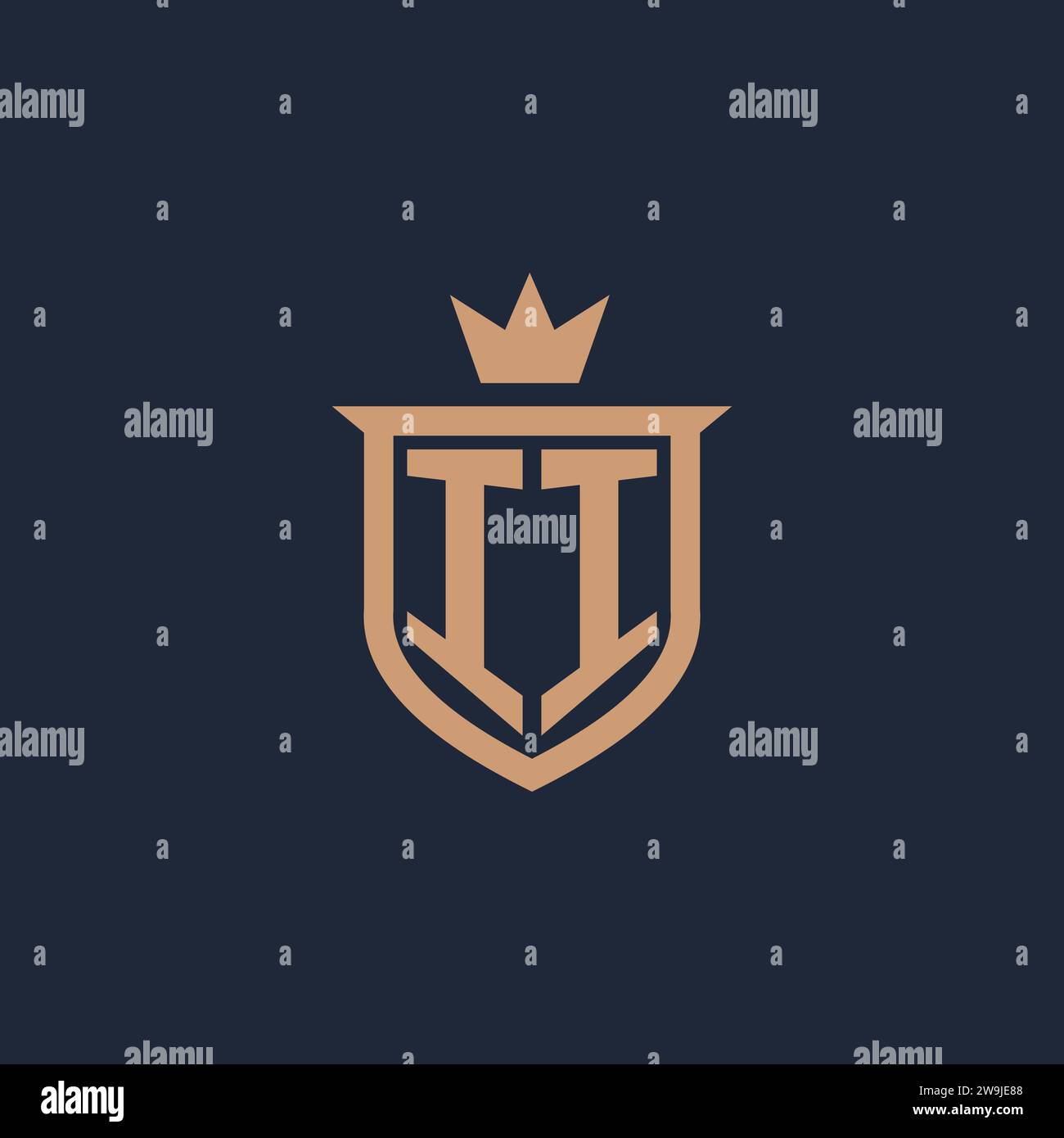 II monogram initial logo with shield and crown style design ideas Stock Vector