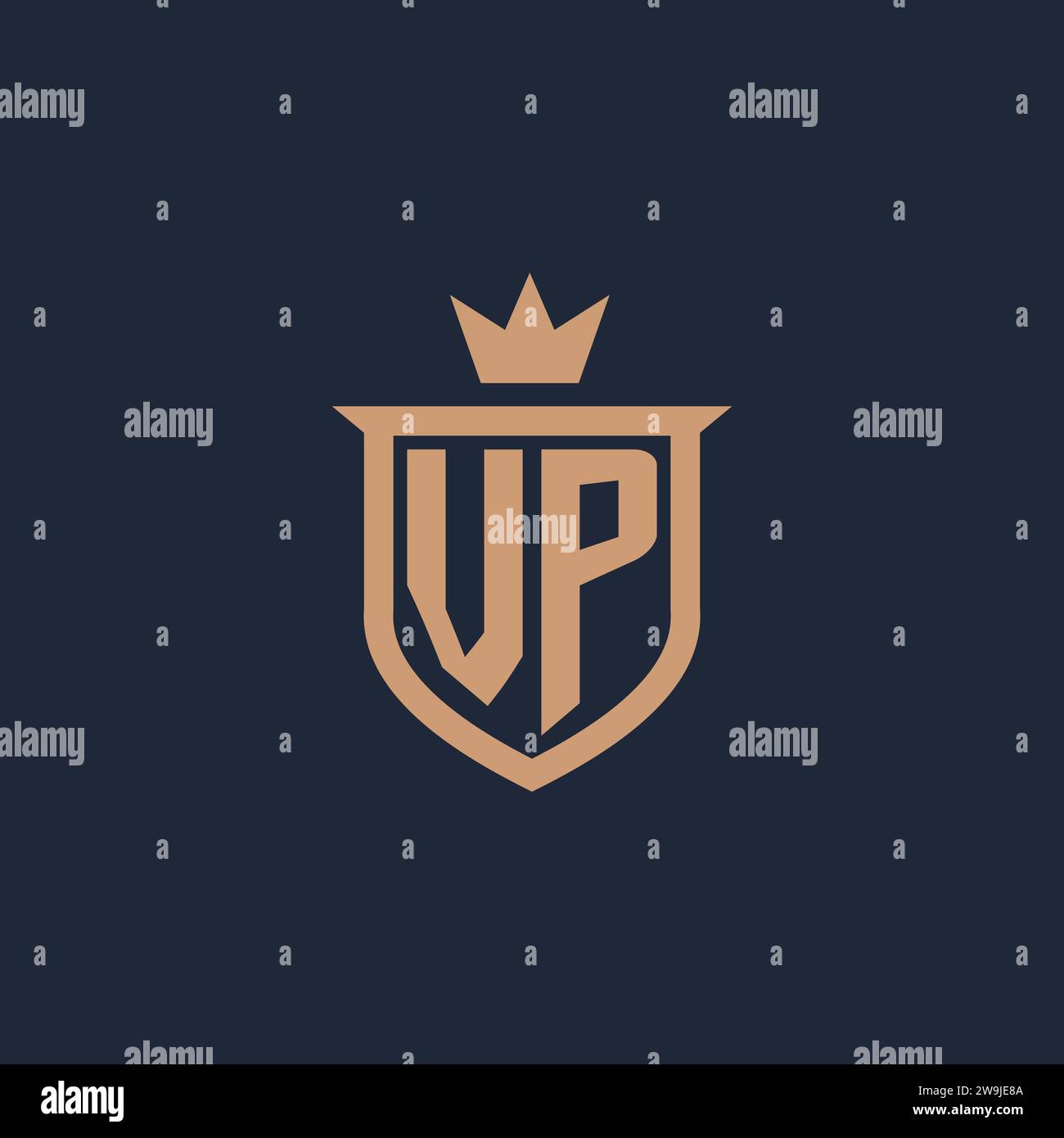 VP monogram initial logo with shield and crown style design ideas Stock Vector