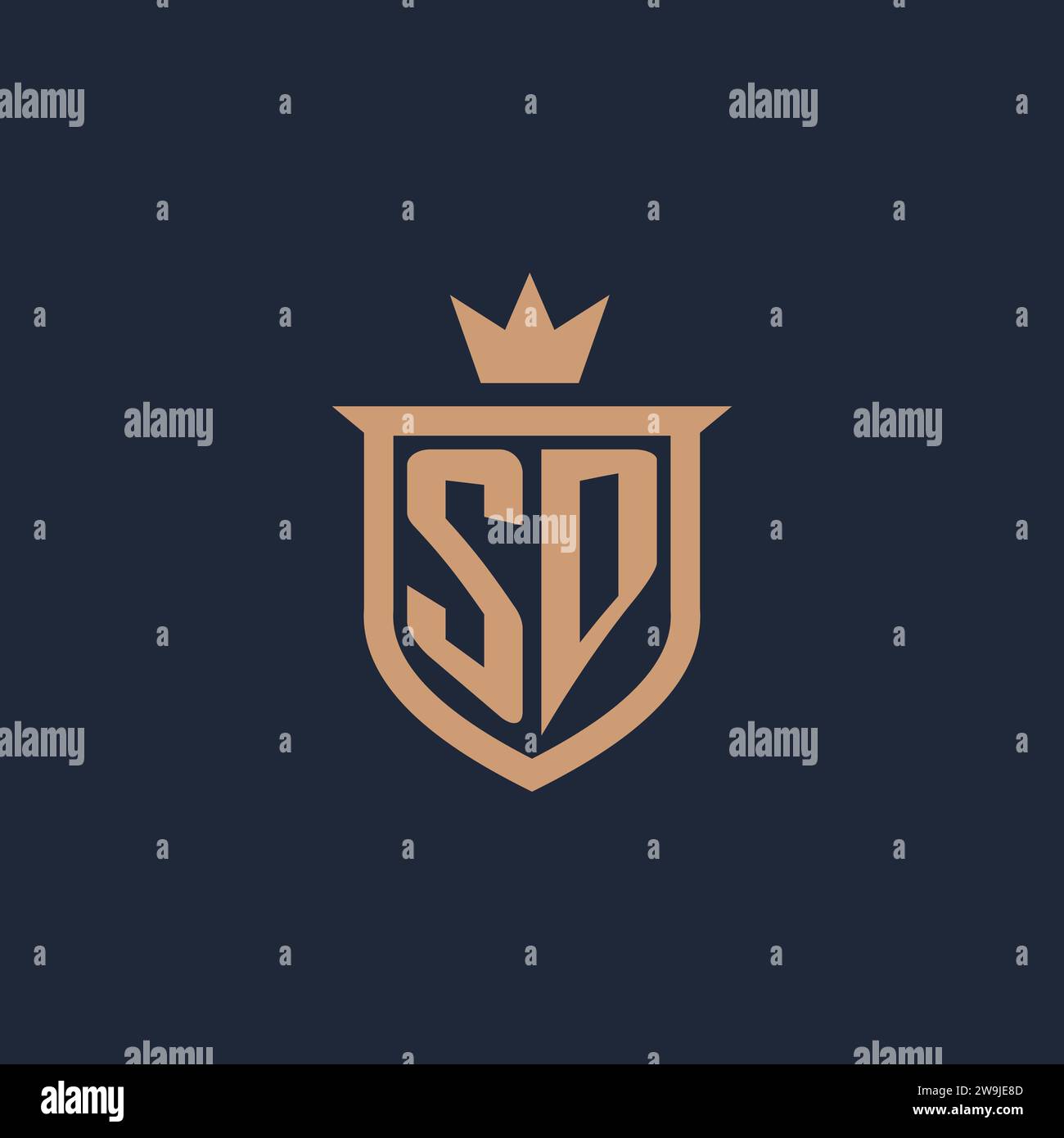 SD monogram initial logo with shield and crown style design ideas Stock Vector