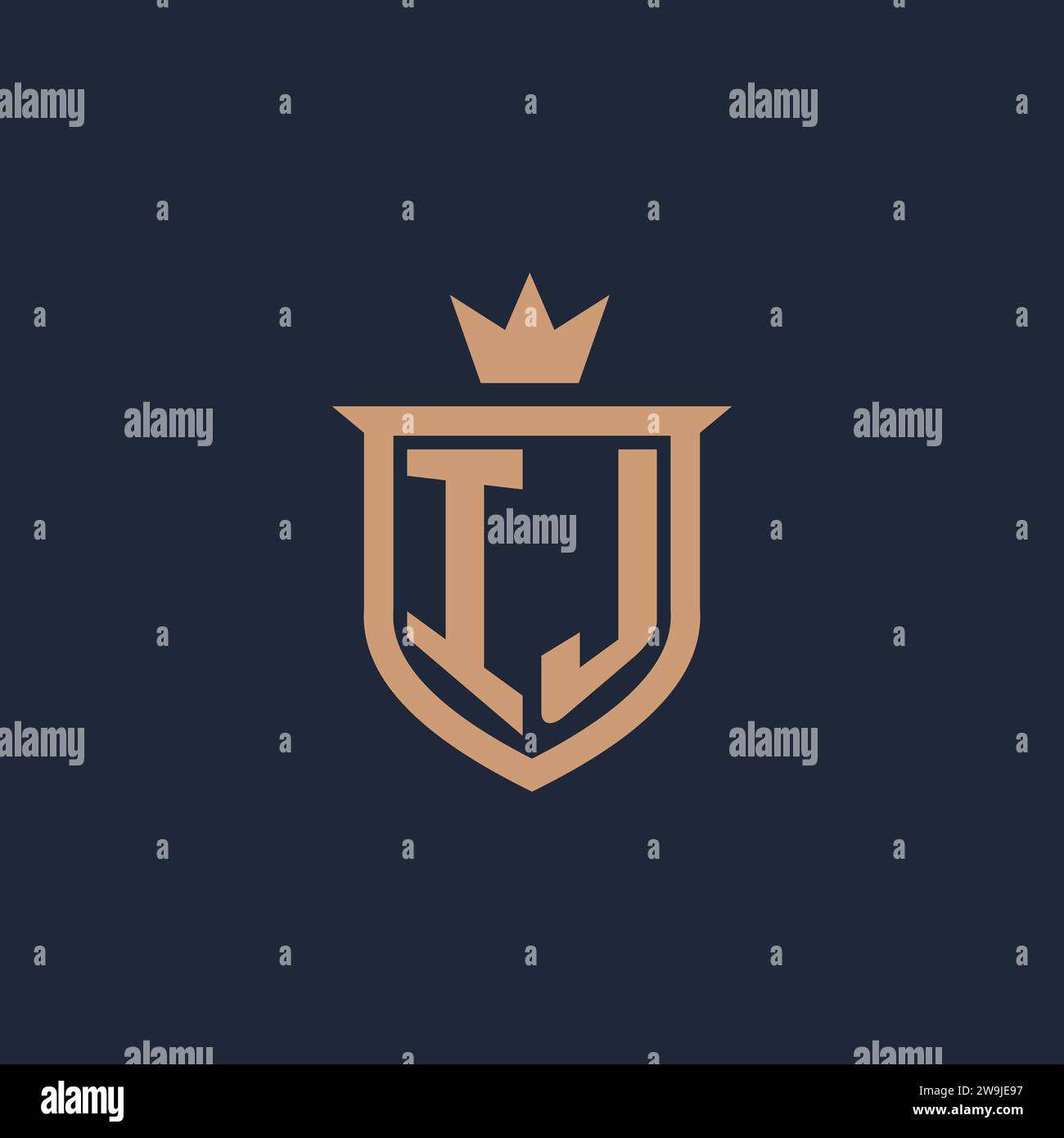 IJ monogram initial logo with shield and crown style design ideas Stock Vector