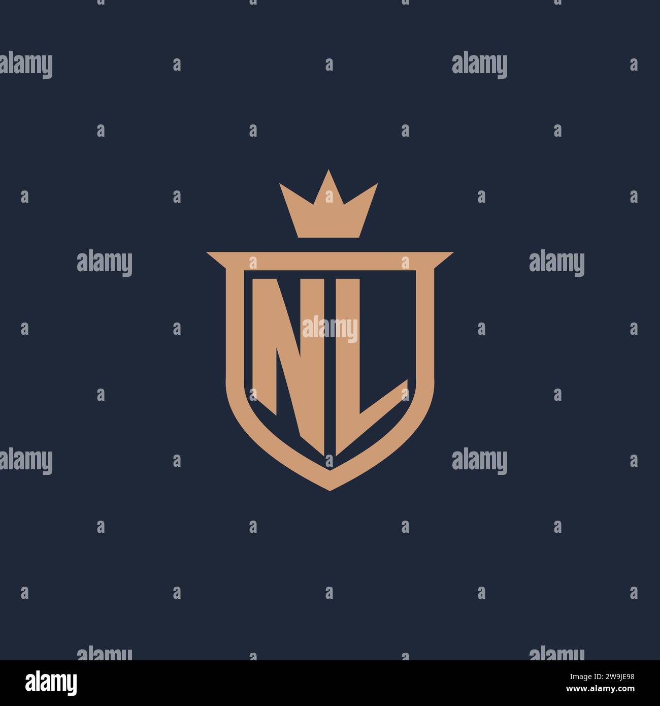 NL monogram initial logo with shield and crown style design ideas Stock Vector