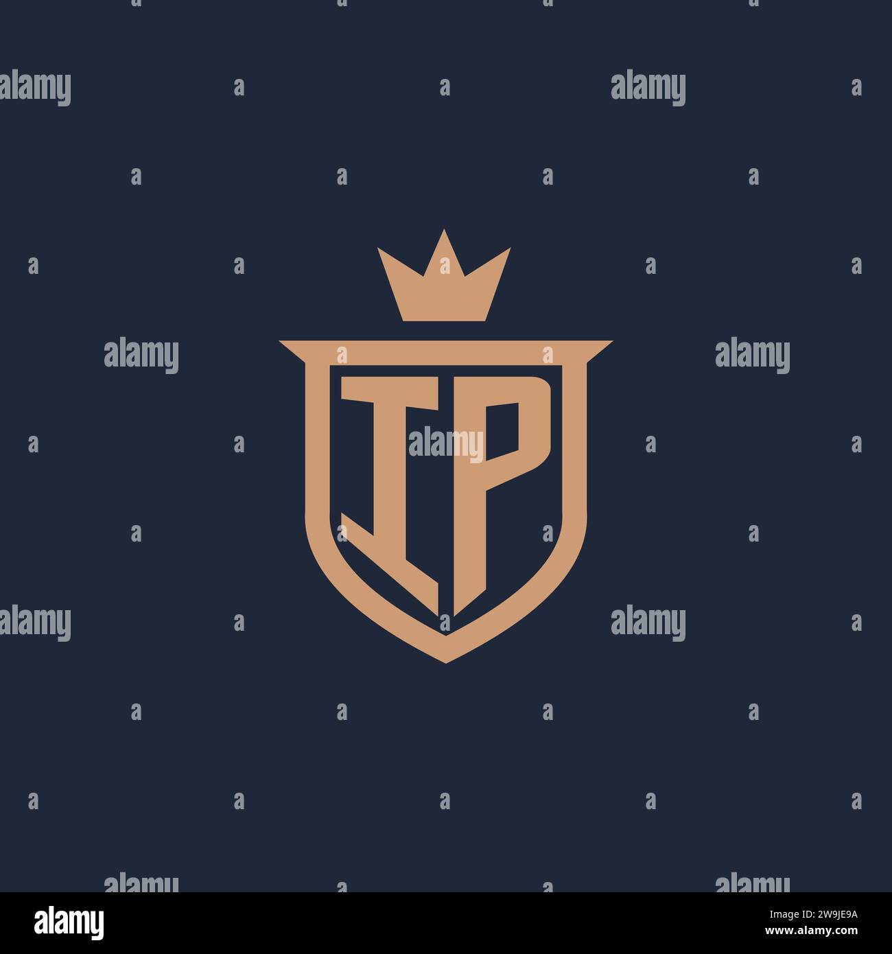 IP monogram initial logo with shield and crown style design ideas Stock Vector