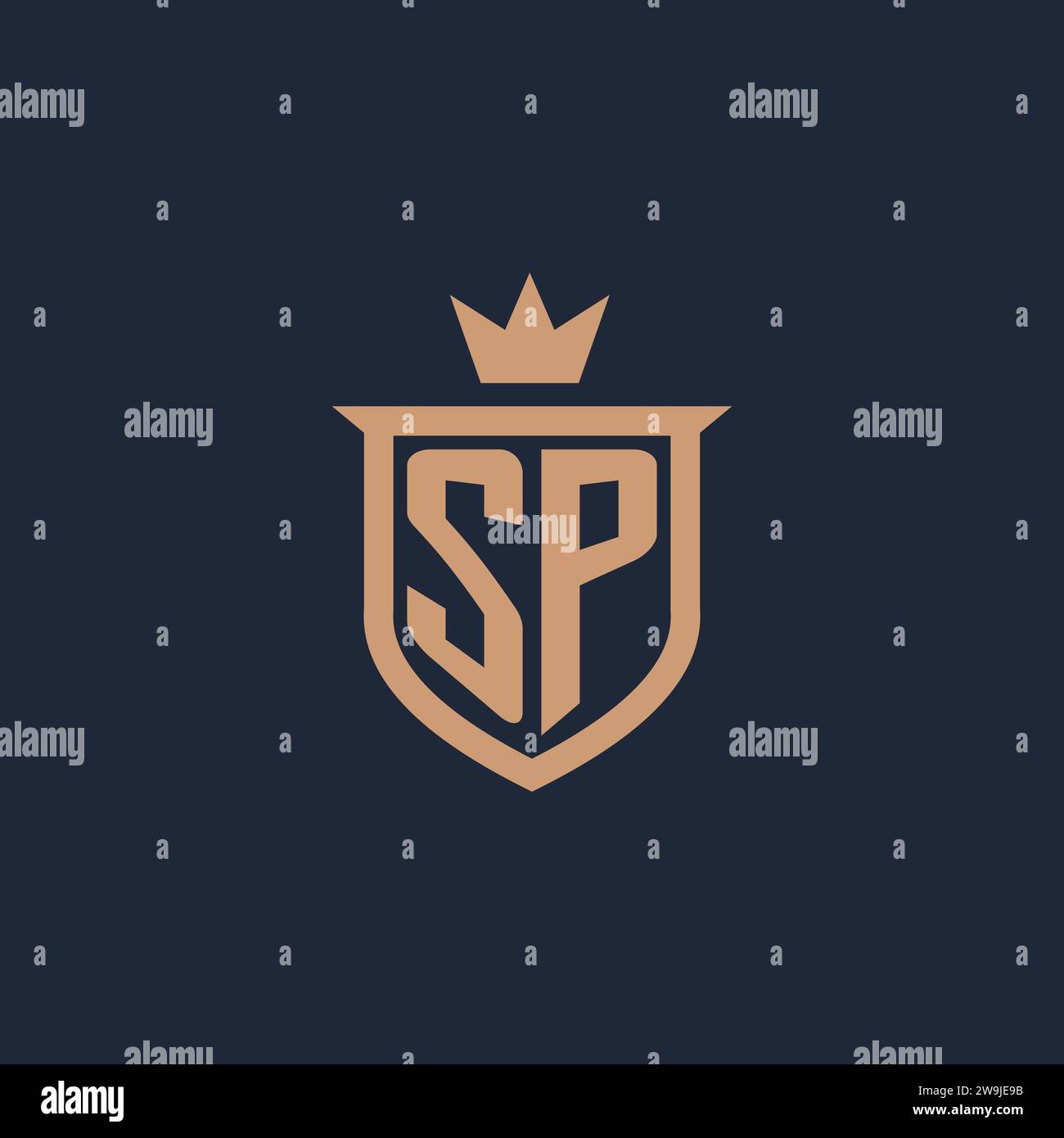 SP monogram initial logo with shield and crown style design ideas Stock Vector