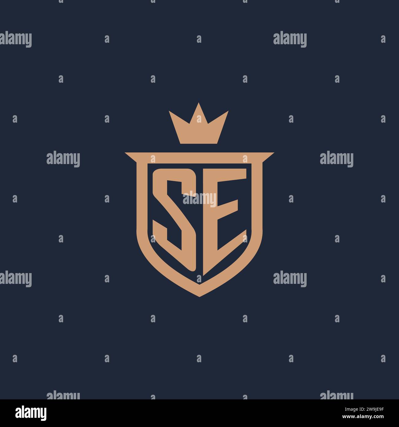 SE monogram initial logo with shield and crown style design ideas Stock Vector