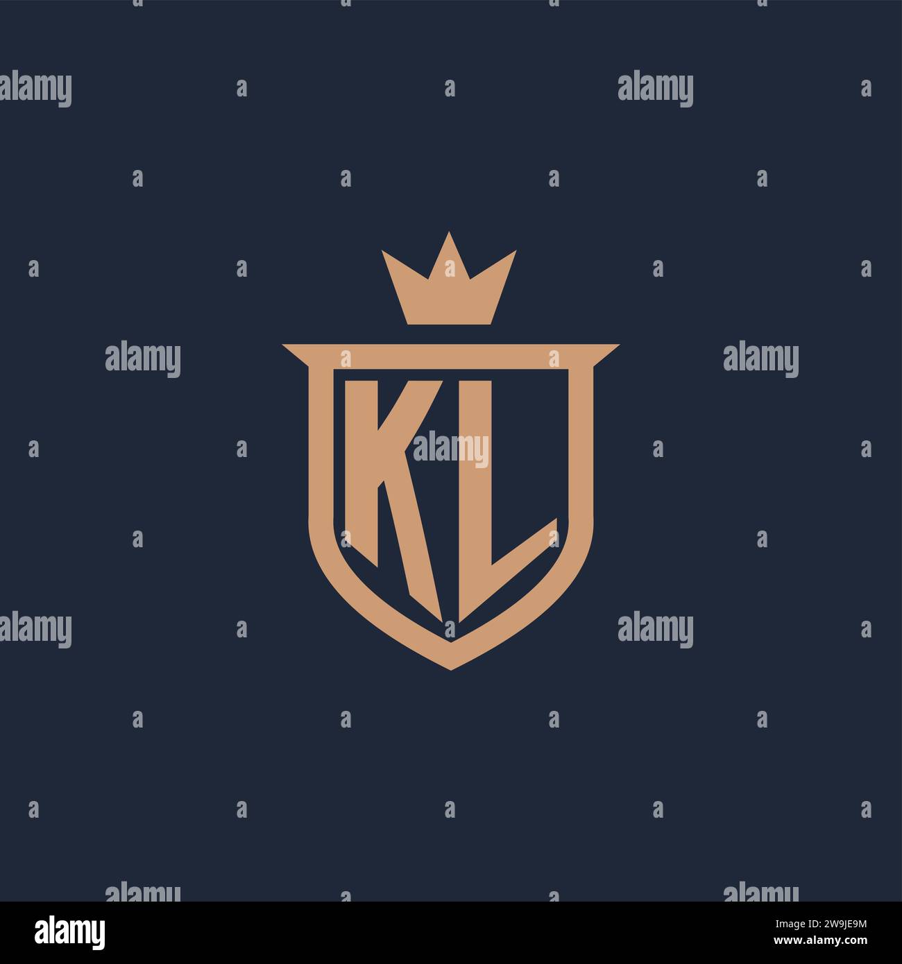 KL monogram initial logo with shield and crown style design ideas Stock Vector