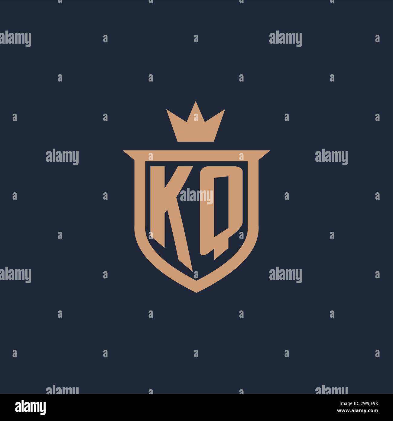 KQ monogram initial logo with shield and crown style design ideas Stock Vector