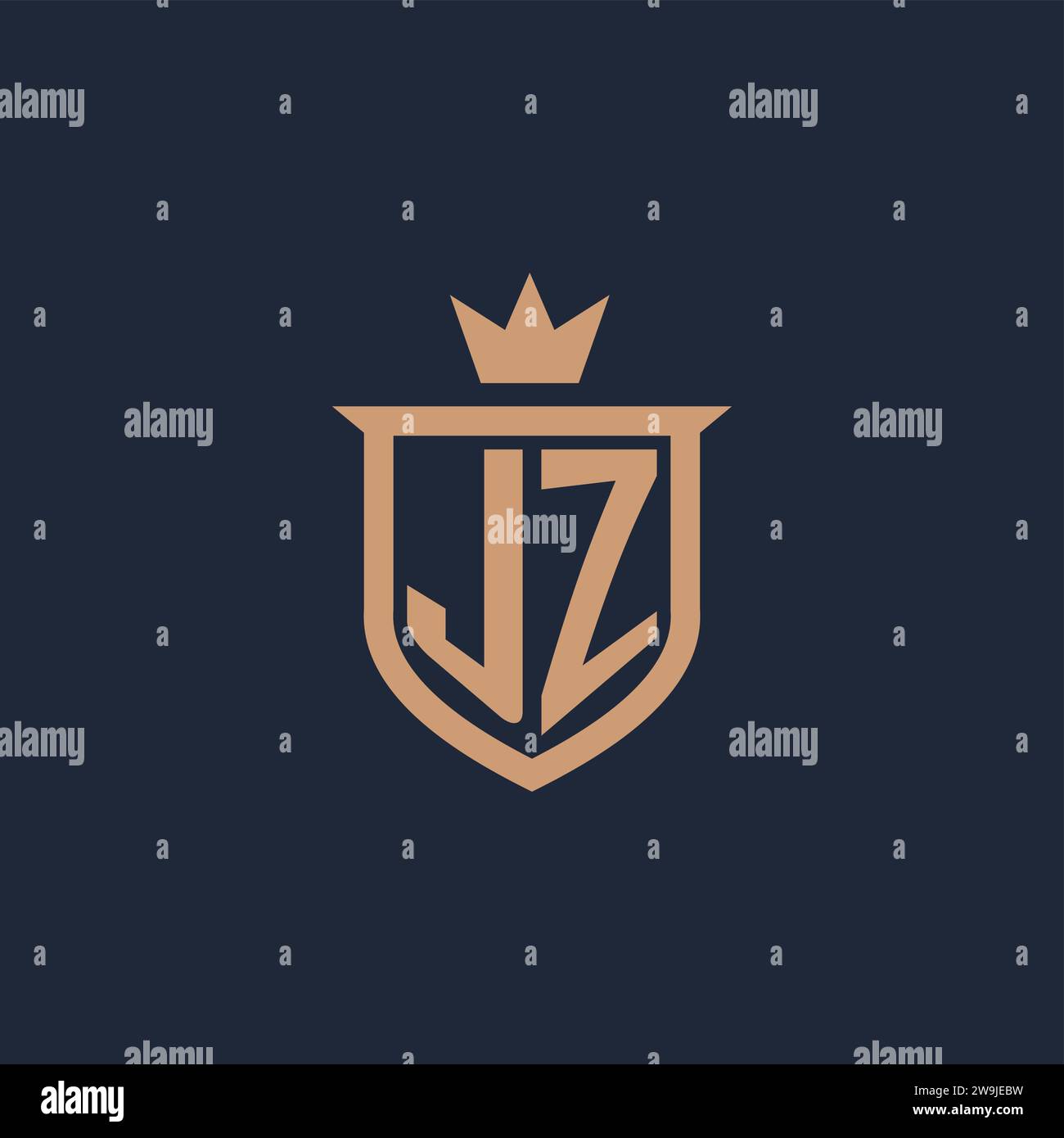 JZ monogram initial logo with shield and crown style design ideas Stock Vector
