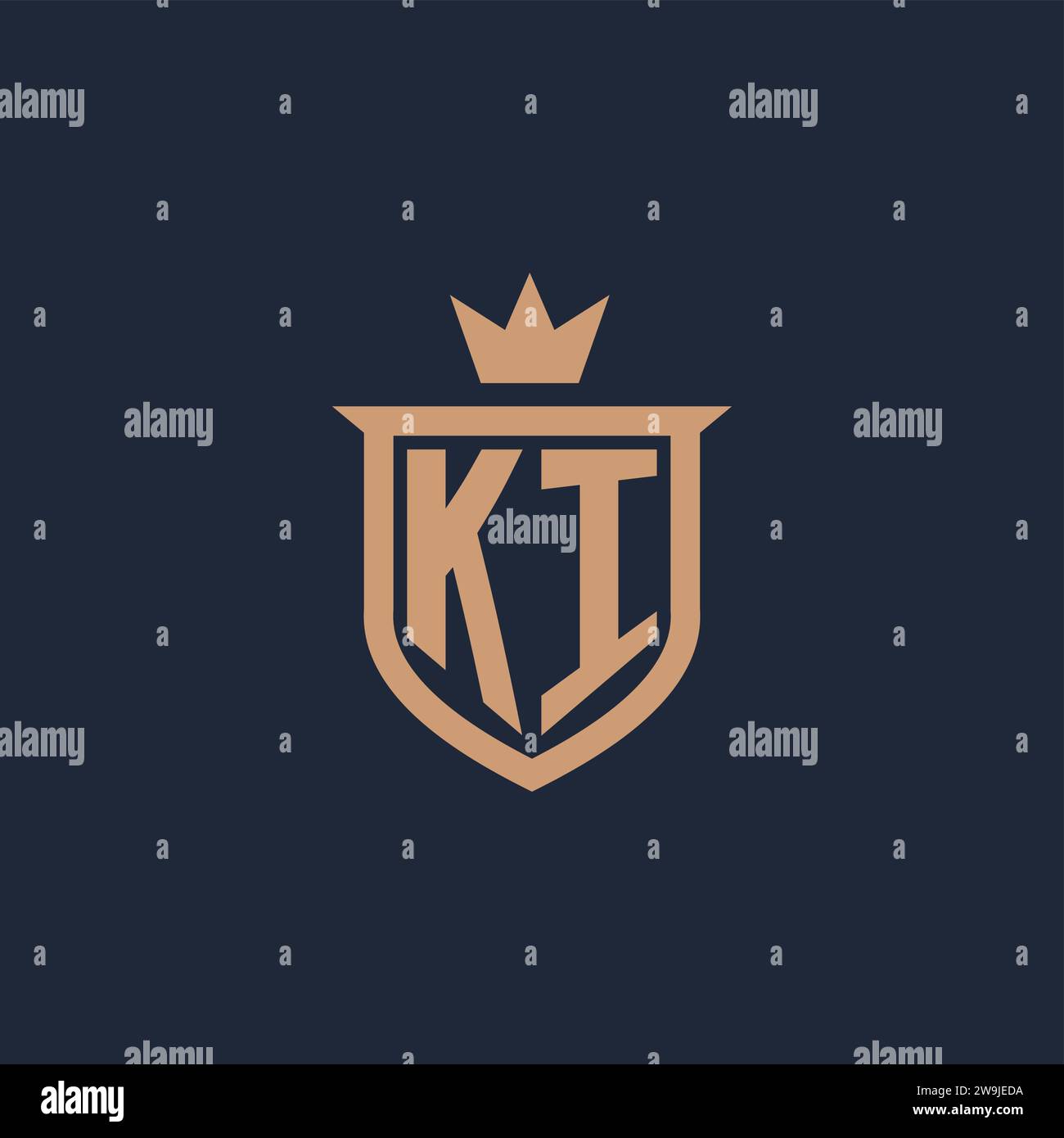 KI monogram initial logo with shield and crown style design ideas Stock Vector
