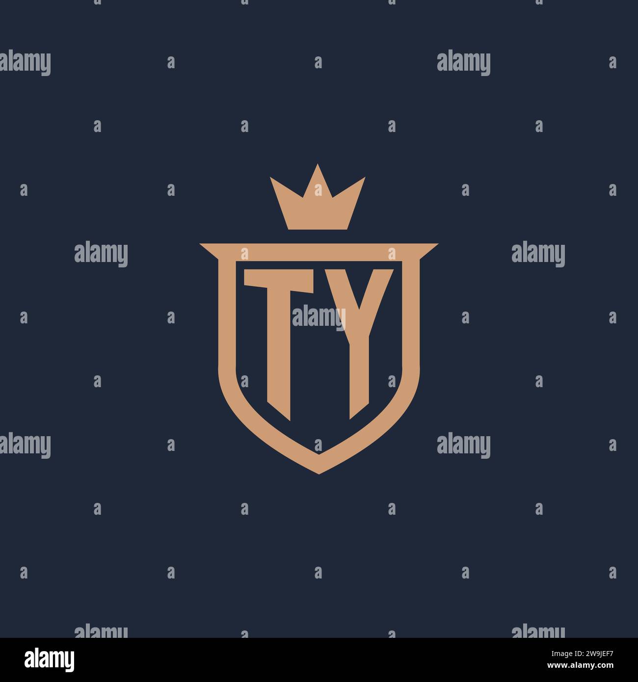 TY monogram initial logo with shield and crown style design ideas Stock Vector