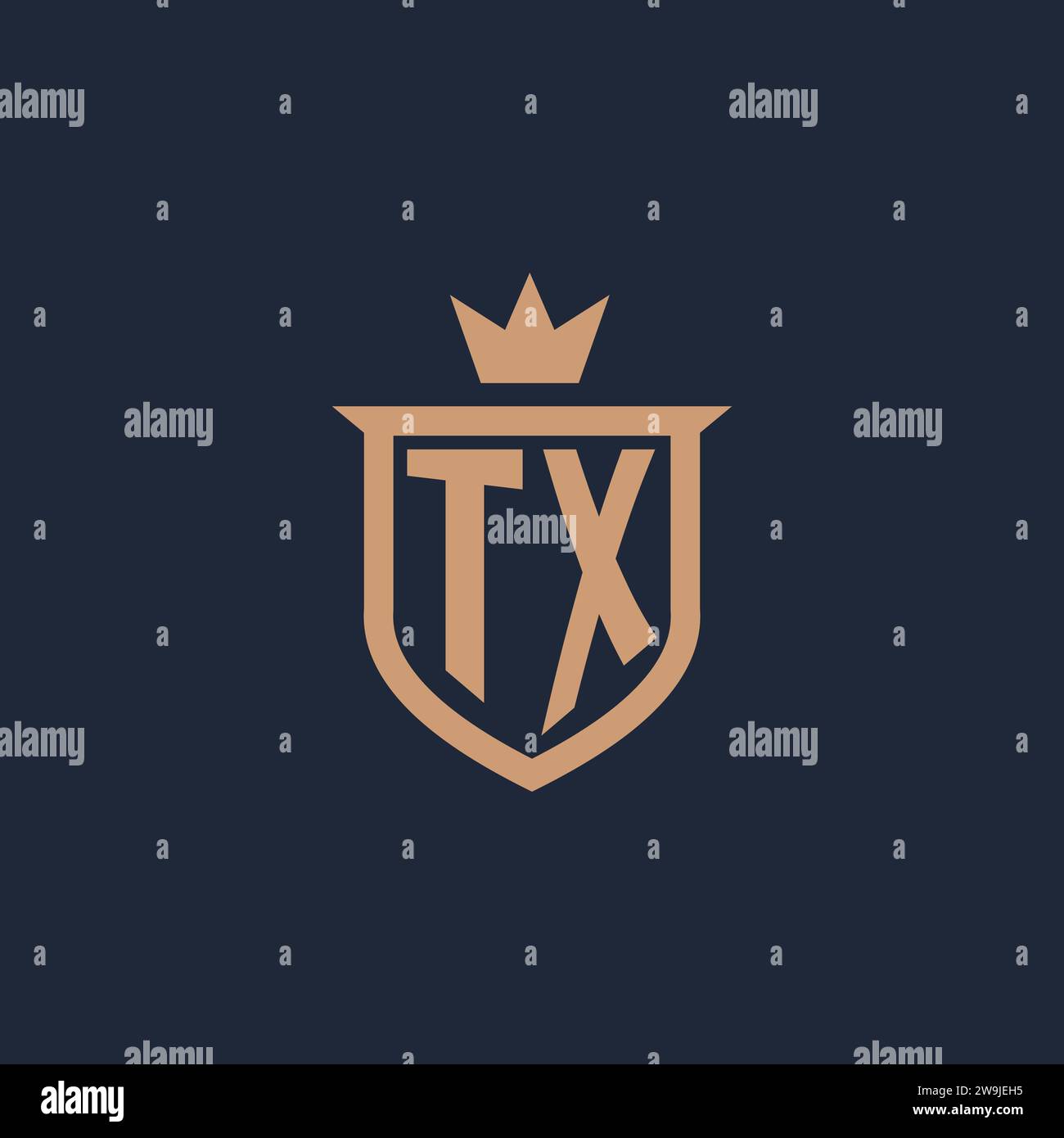 TX monogram initial logo with shield and crown style design ideas Stock Vector