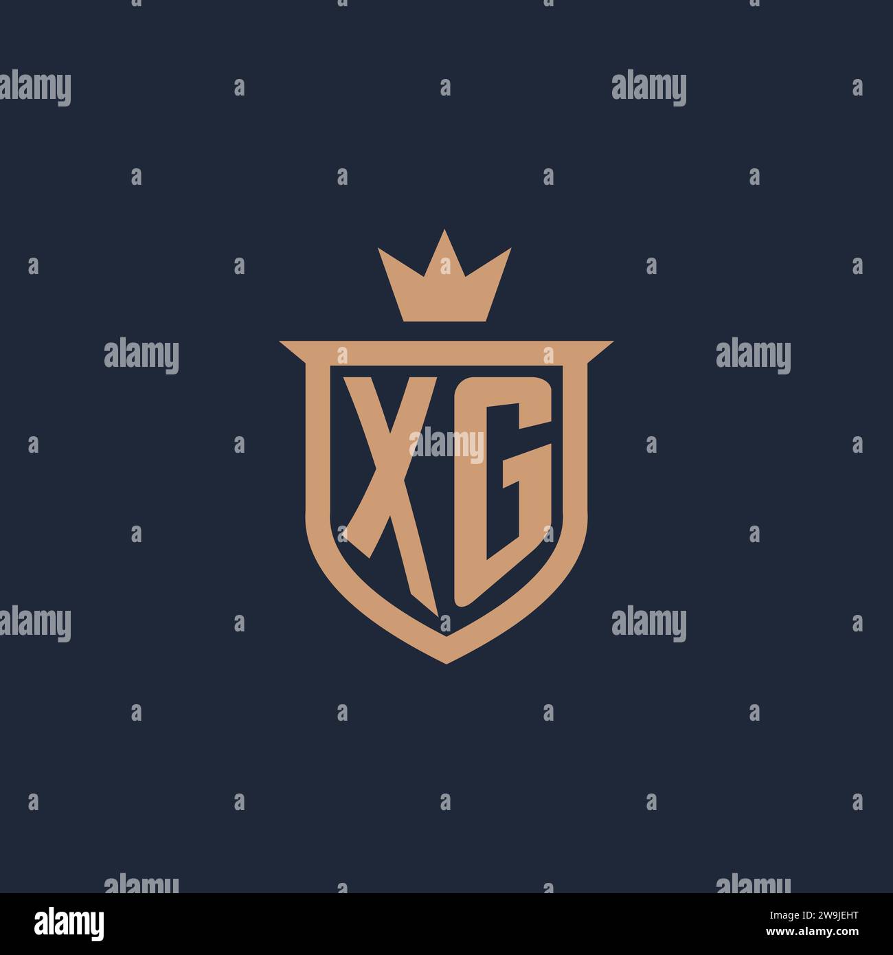 XG monogram initial logo with shield and crown style design ideas Stock Vector