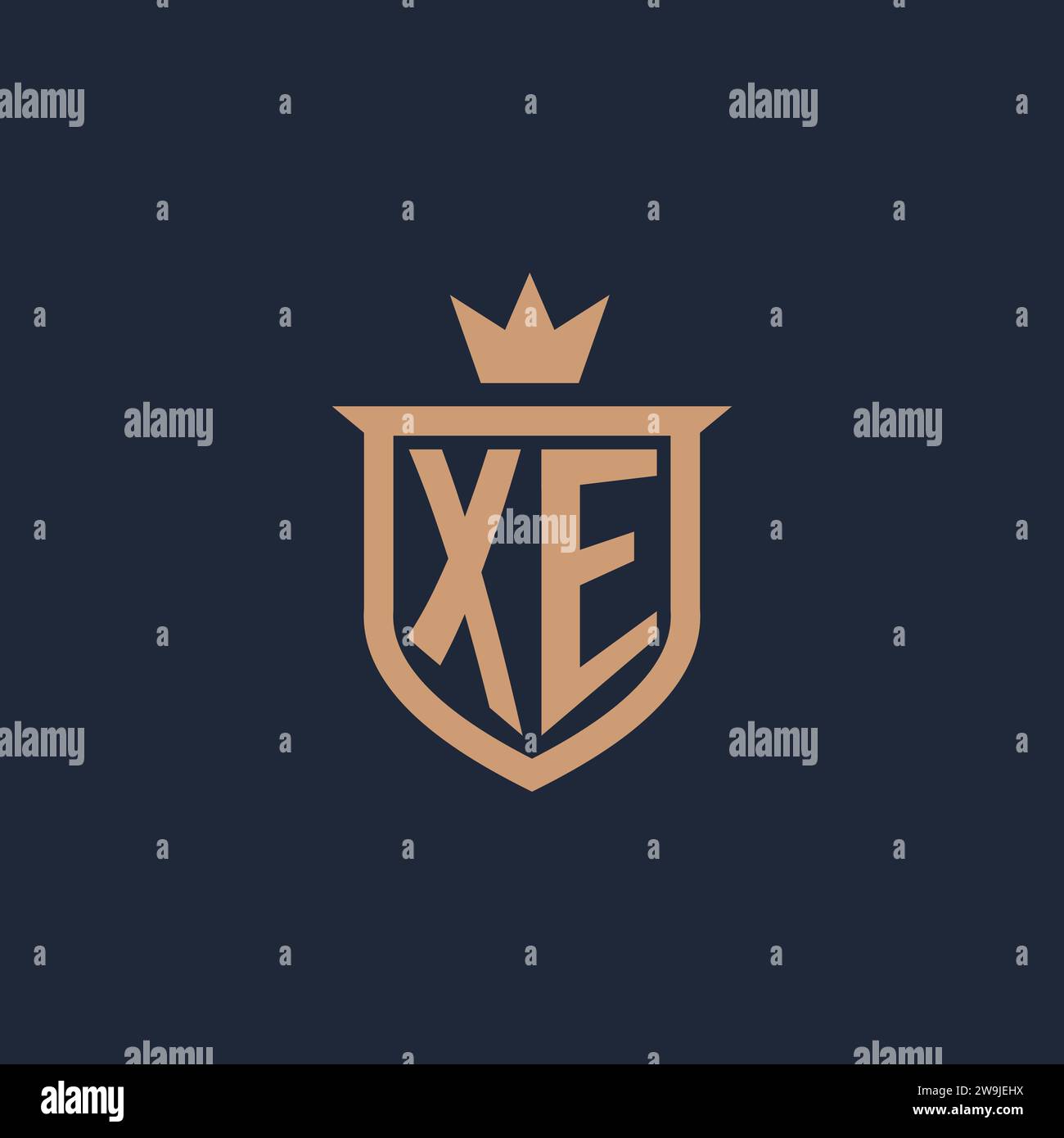 XE monogram initial logo with shield and crown style design ideas Stock Vector