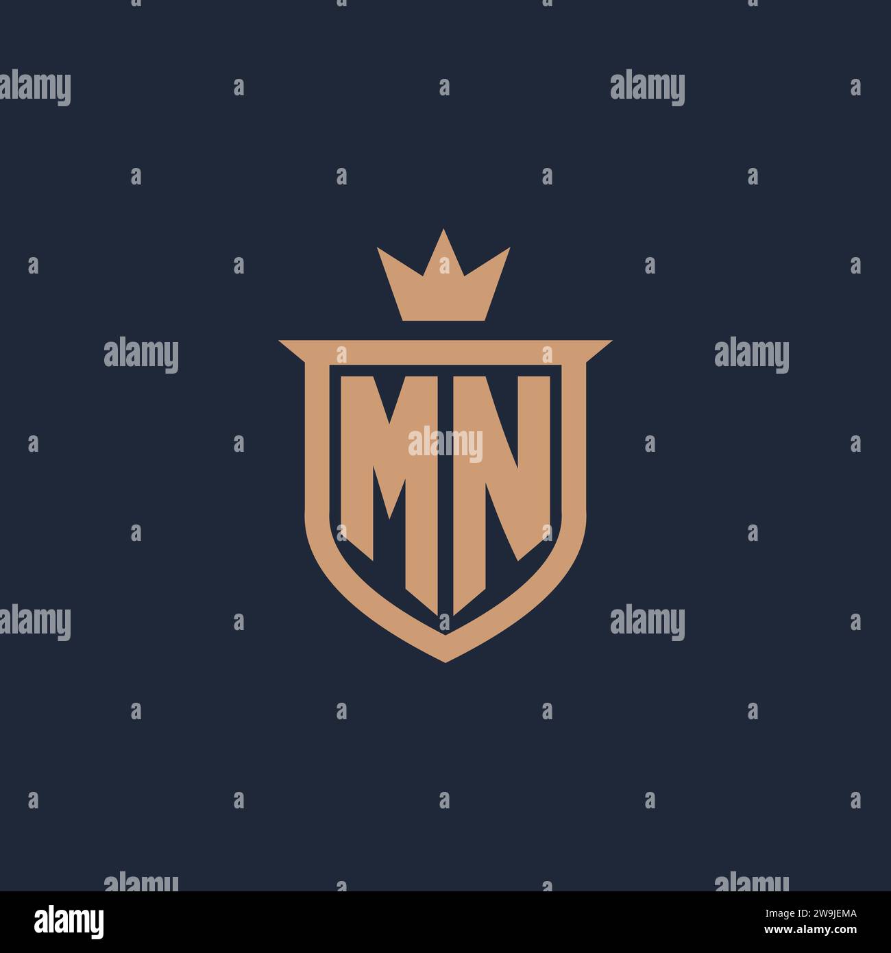 MN monogram initial logo with shield and crown style design ideas Stock Vector