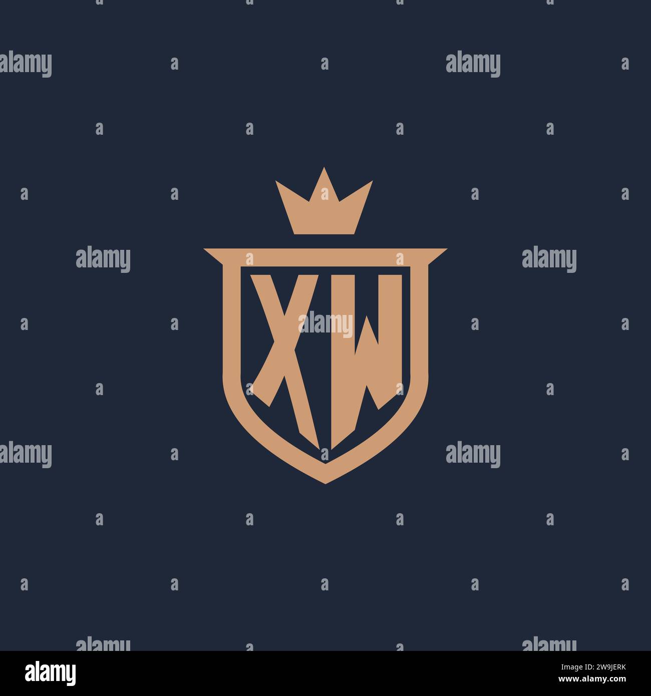 XW monogram initial logo with shield and crown style design ideas Stock Vector
