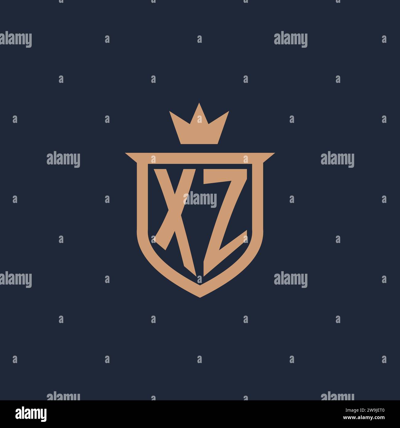 XZ monogram initial logo with shield and crown style design ideas Stock Vector