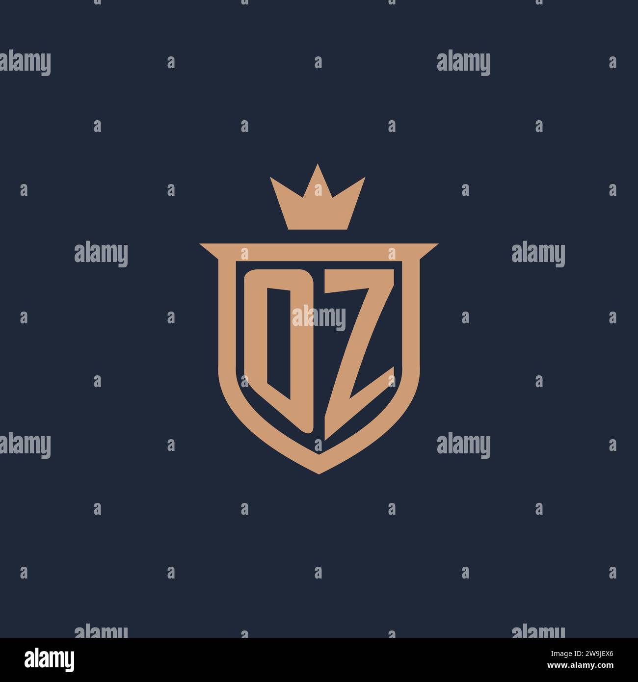 OZ monogram initial logo with shield and crown style design ideas Stock Vector