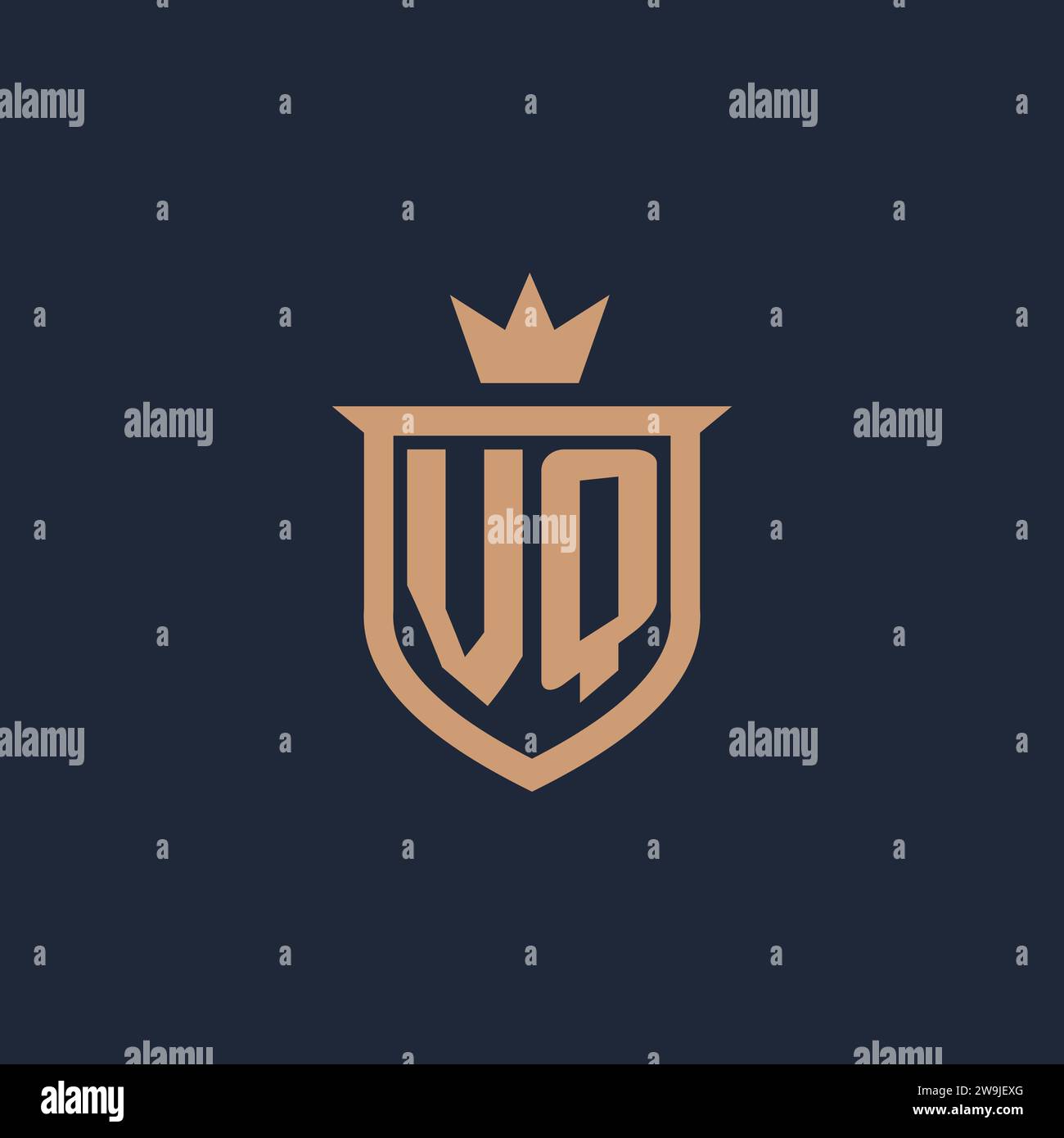 VQ monogram initial logo with shield and crown style design ideas Stock Vector