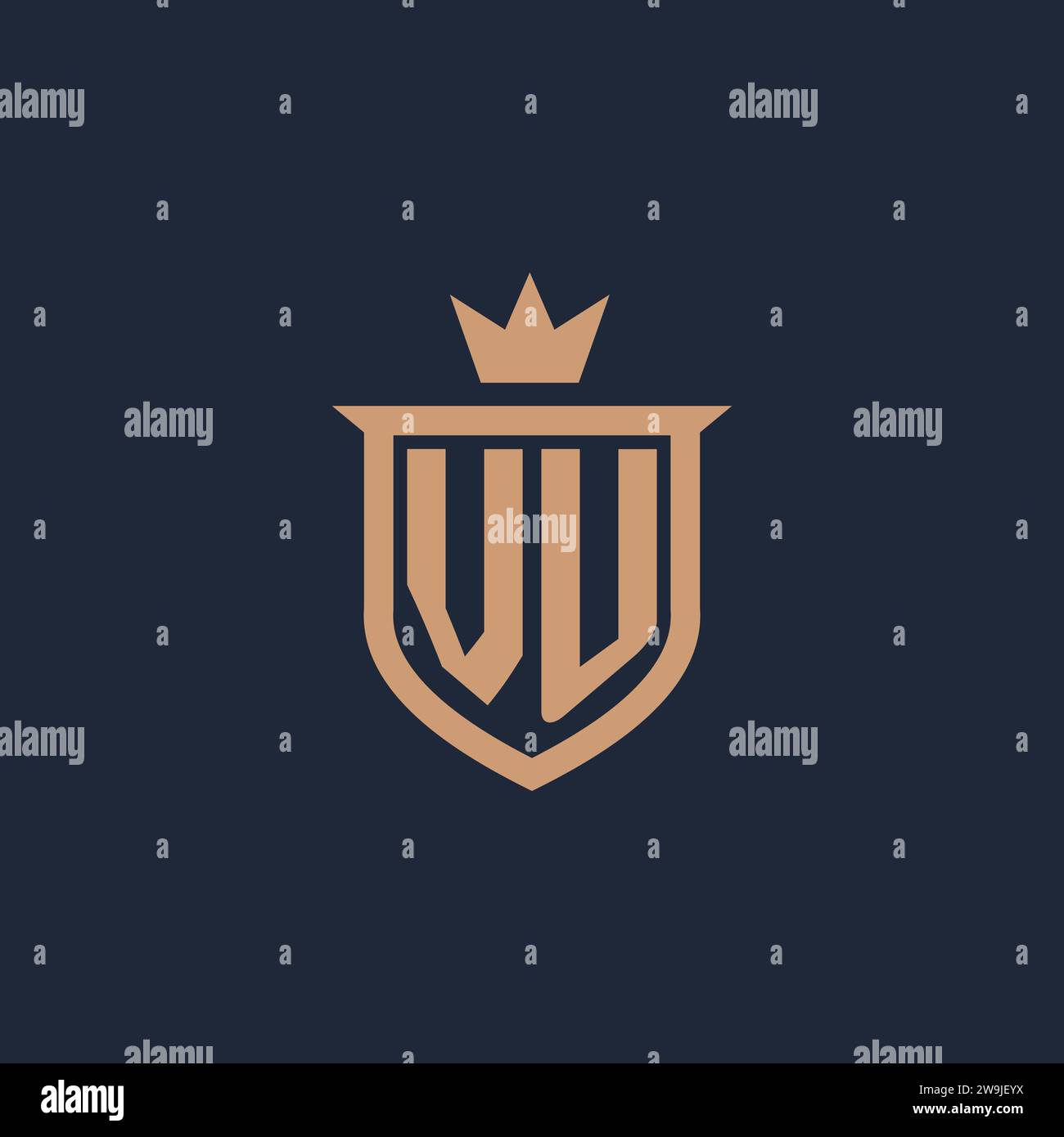 VU monogram initial logo with shield and crown style design ideas Stock Vector