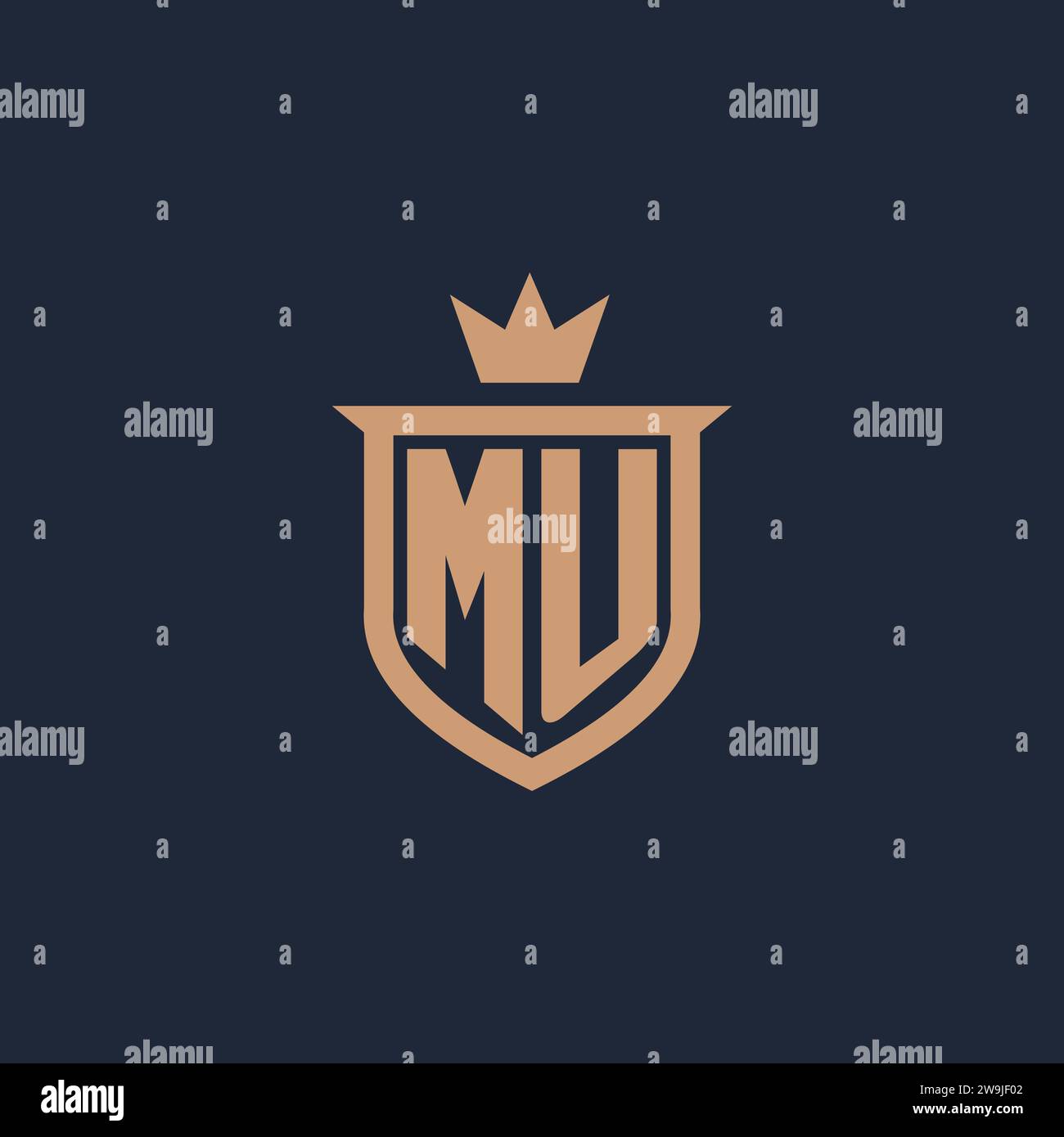 MU monogram initial logo with shield and crown style design ideas Stock Vector