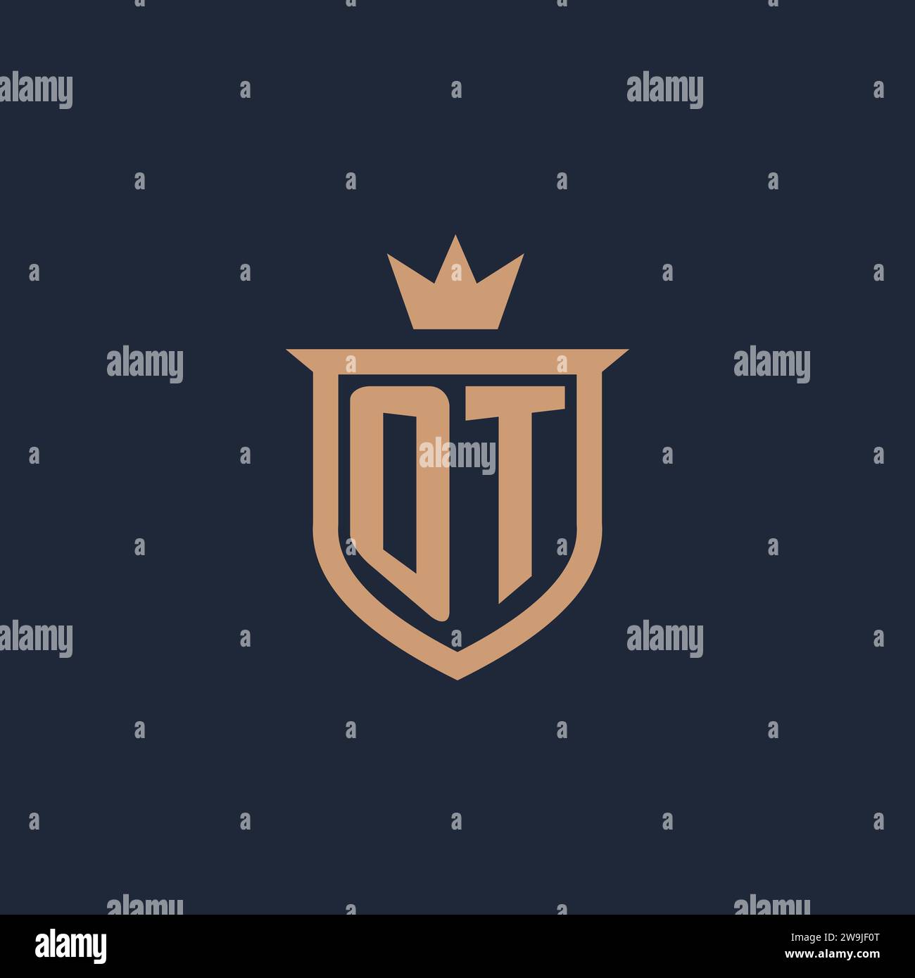 OT monogram initial logo with shield and crown style design ideas Stock Vector