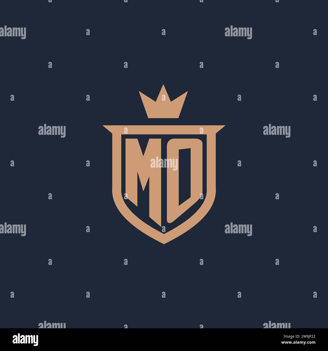 MO monogram initial logo with shield and crown style design ideas Stock Vector
