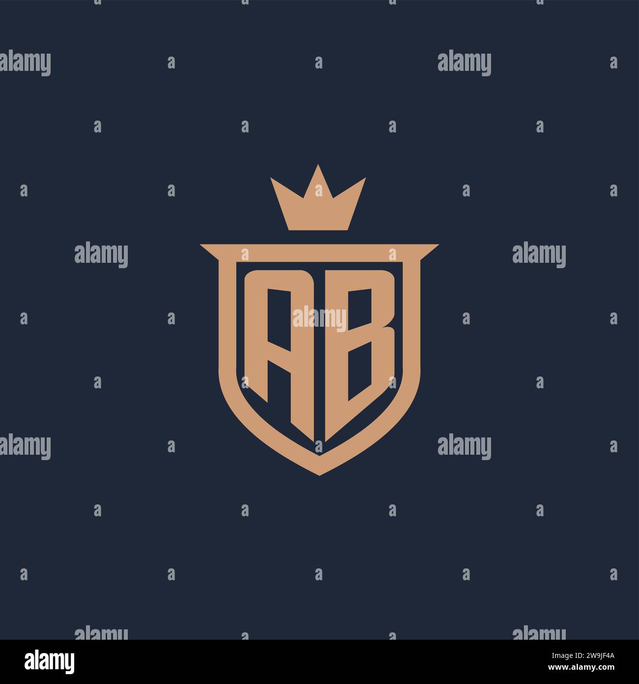 AB monogram initial logo with shield and crown style design ideas Stock Vector