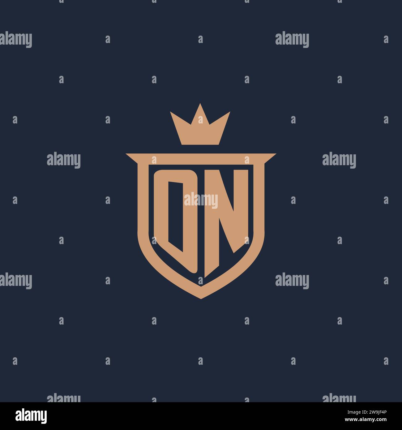 ON monogram initial logo with shield and crown style design ideas Stock Vector