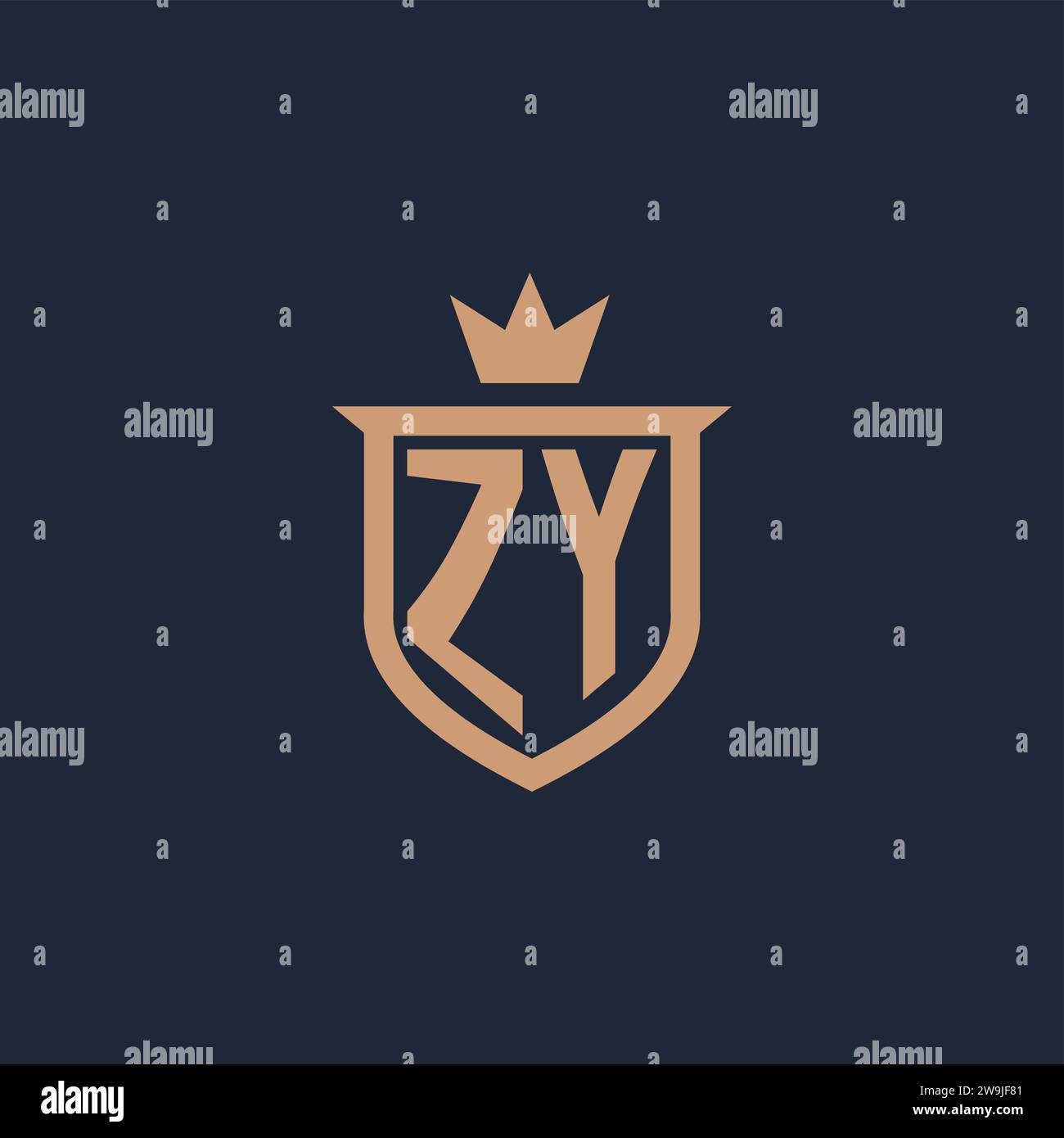 ZY monogram initial logo with shield and crown style design ideas Stock Vector