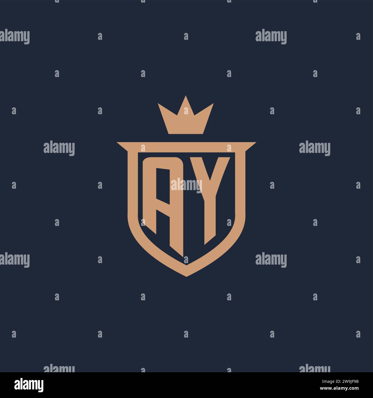 AY monogram initial logo with shield and crown style design ideas Stock Vector