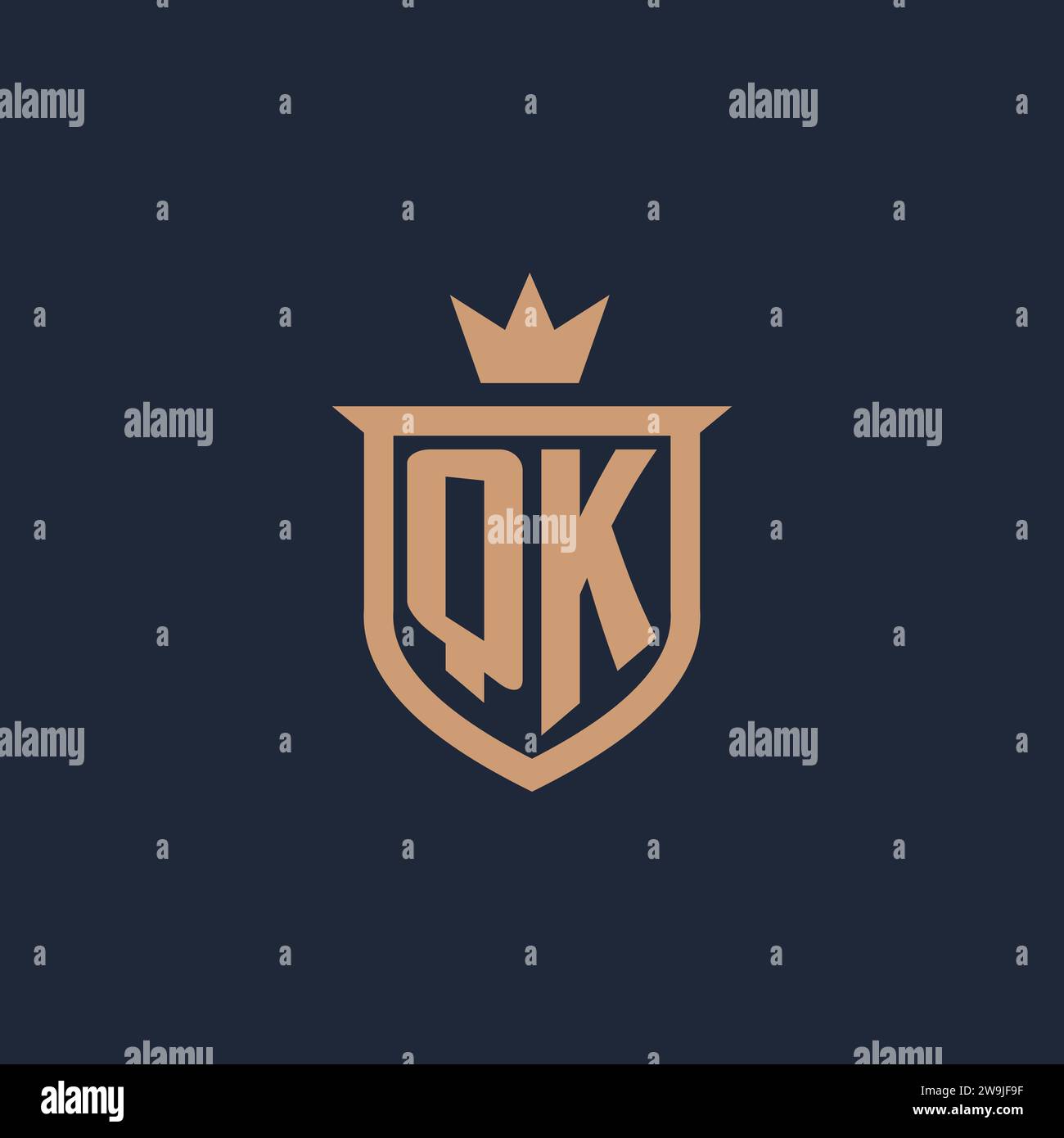 QK monogram initial logo with shield and crown style design ideas Stock Vector