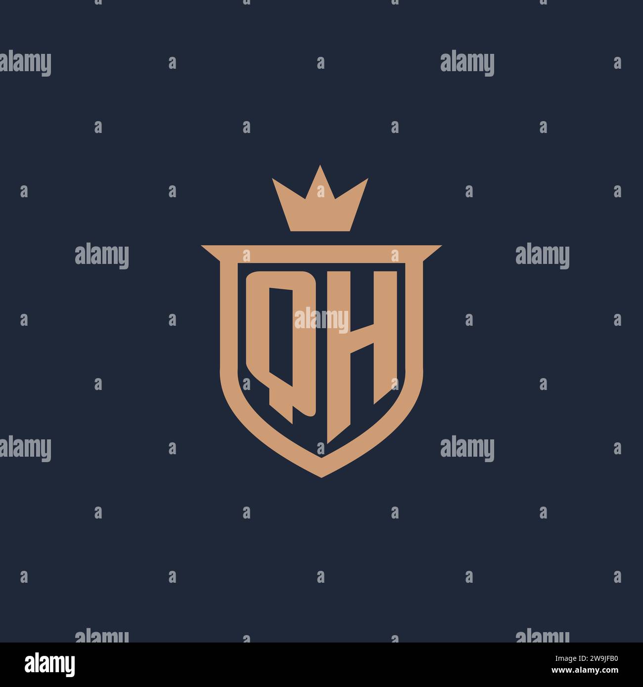 QH monogram initial logo with shield and crown style design ideas Stock Vector