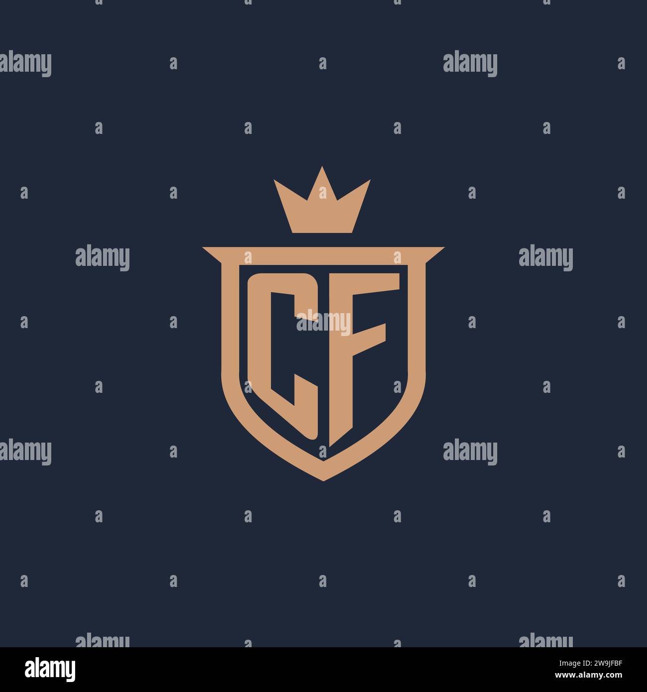 CF monogram initial logo with shield and crown style design ideas Stock Vector