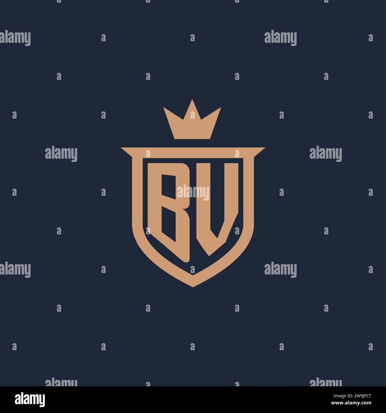 BV monogram initial logo with shield and crown style design ideas Stock Vector