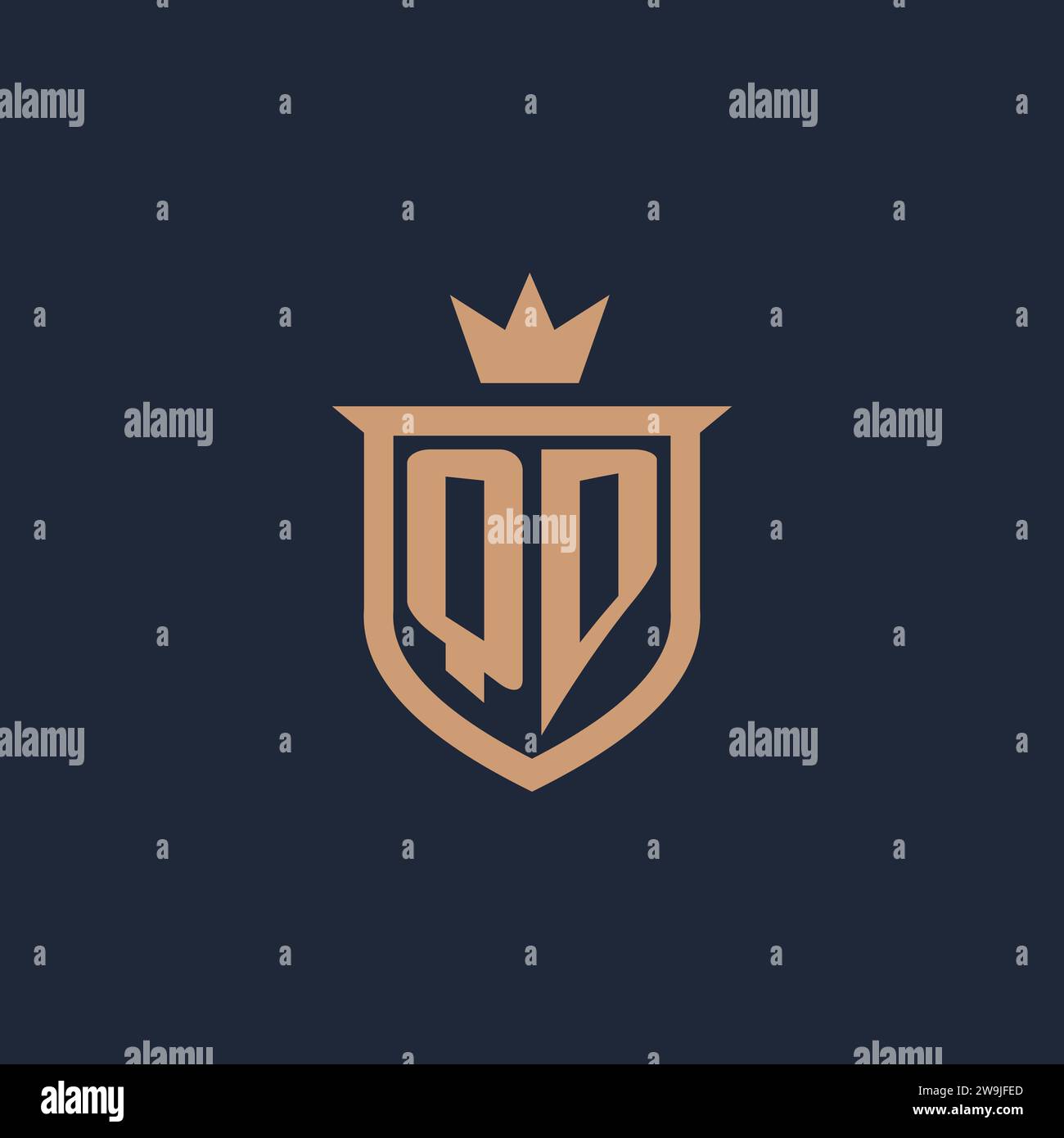 QD monogram initial logo with shield and crown style design ideas Stock Vector