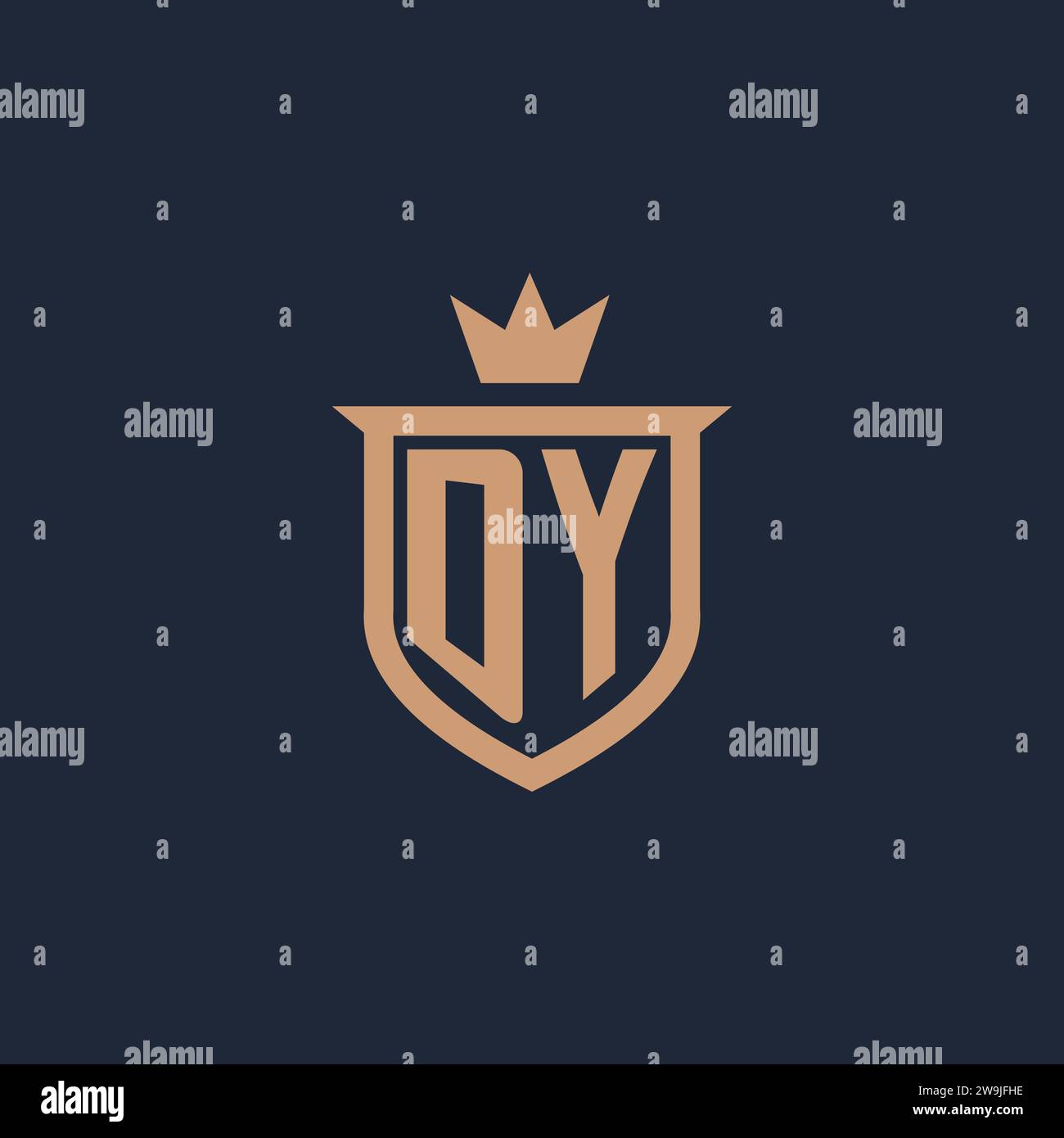 DY monogram initial logo with shield and crown style design ideas Stock Vector