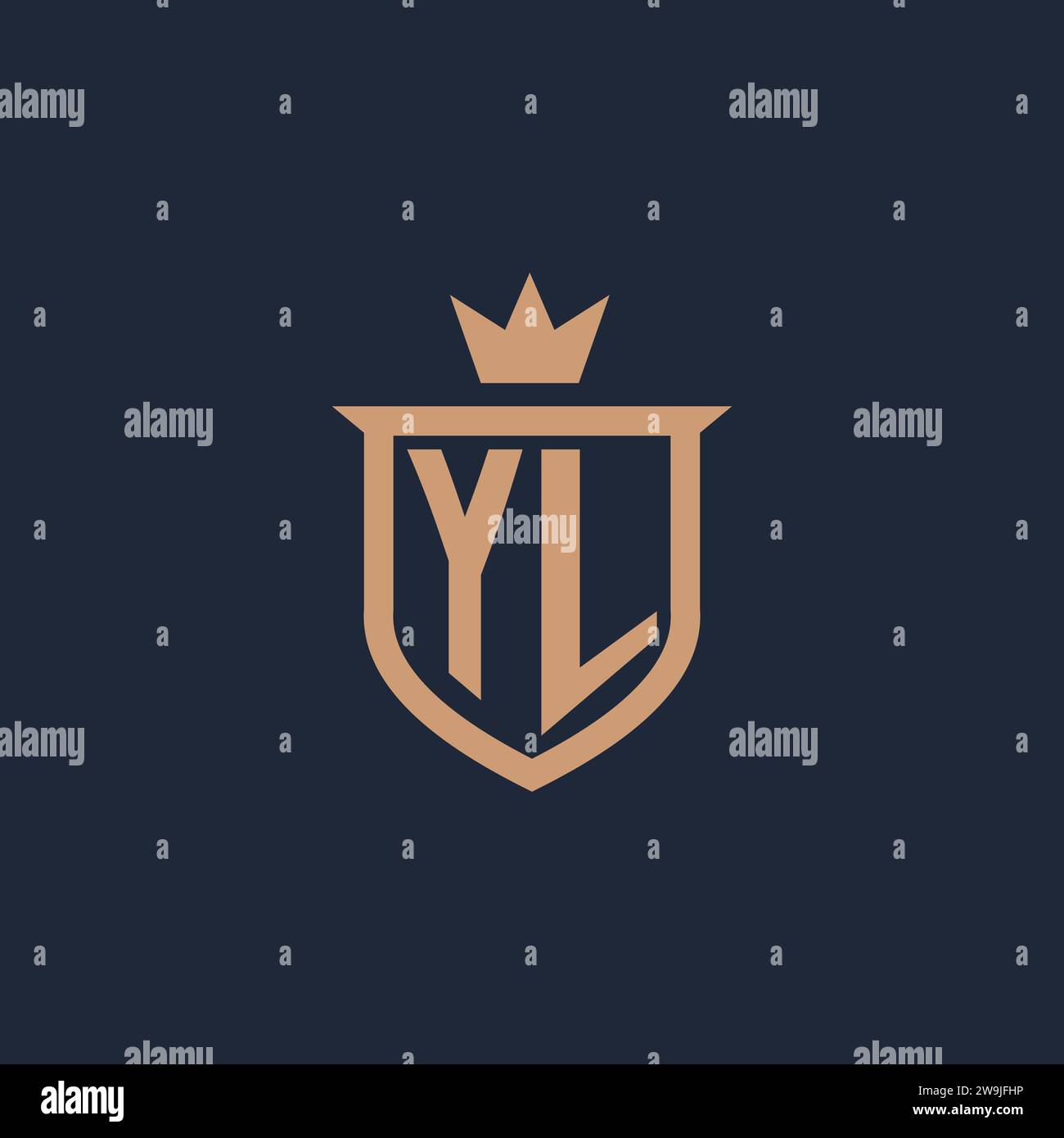 YL monogram initial logo with shield and crown style design ideas Stock Vector