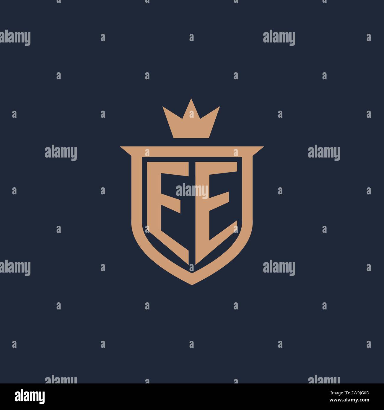 EE monogram initial logo with shield and crown style design ideas Stock Vector