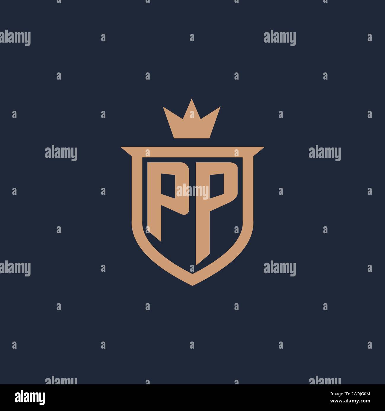 PP monogram initial logo with shield and crown style design ideas Stock ...