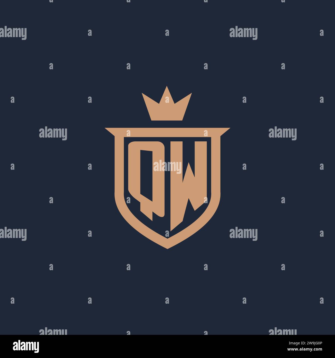 QW monogram initial logo with shield and crown style design ideas Stock Vector