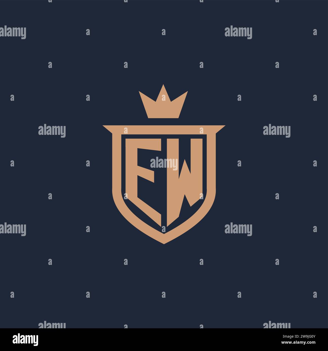 EW monogram initial logo with shield and crown style design ideas Stock Vector
