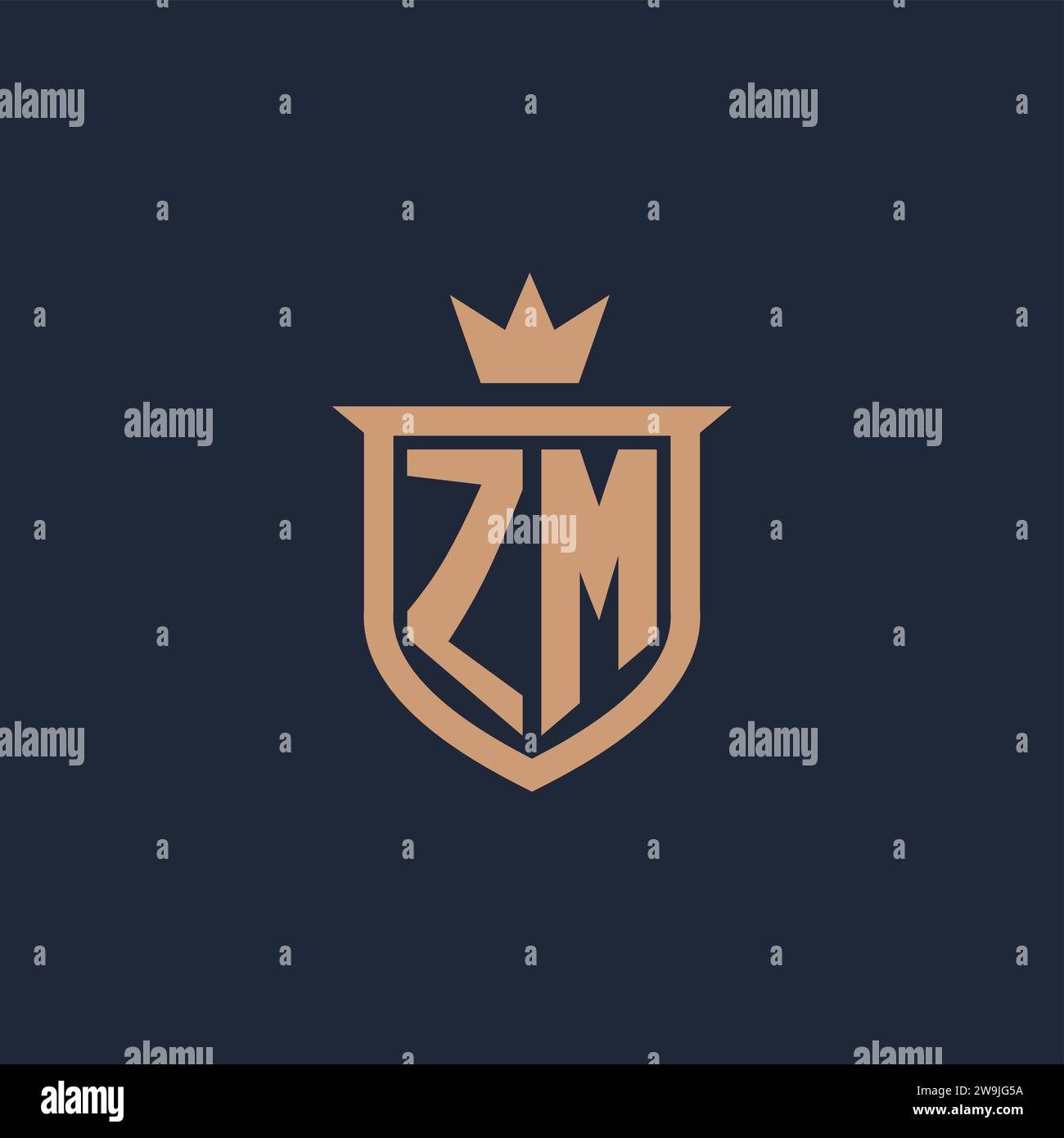 ZM monogram initial logo with shield and crown style design ideas Stock Vector
