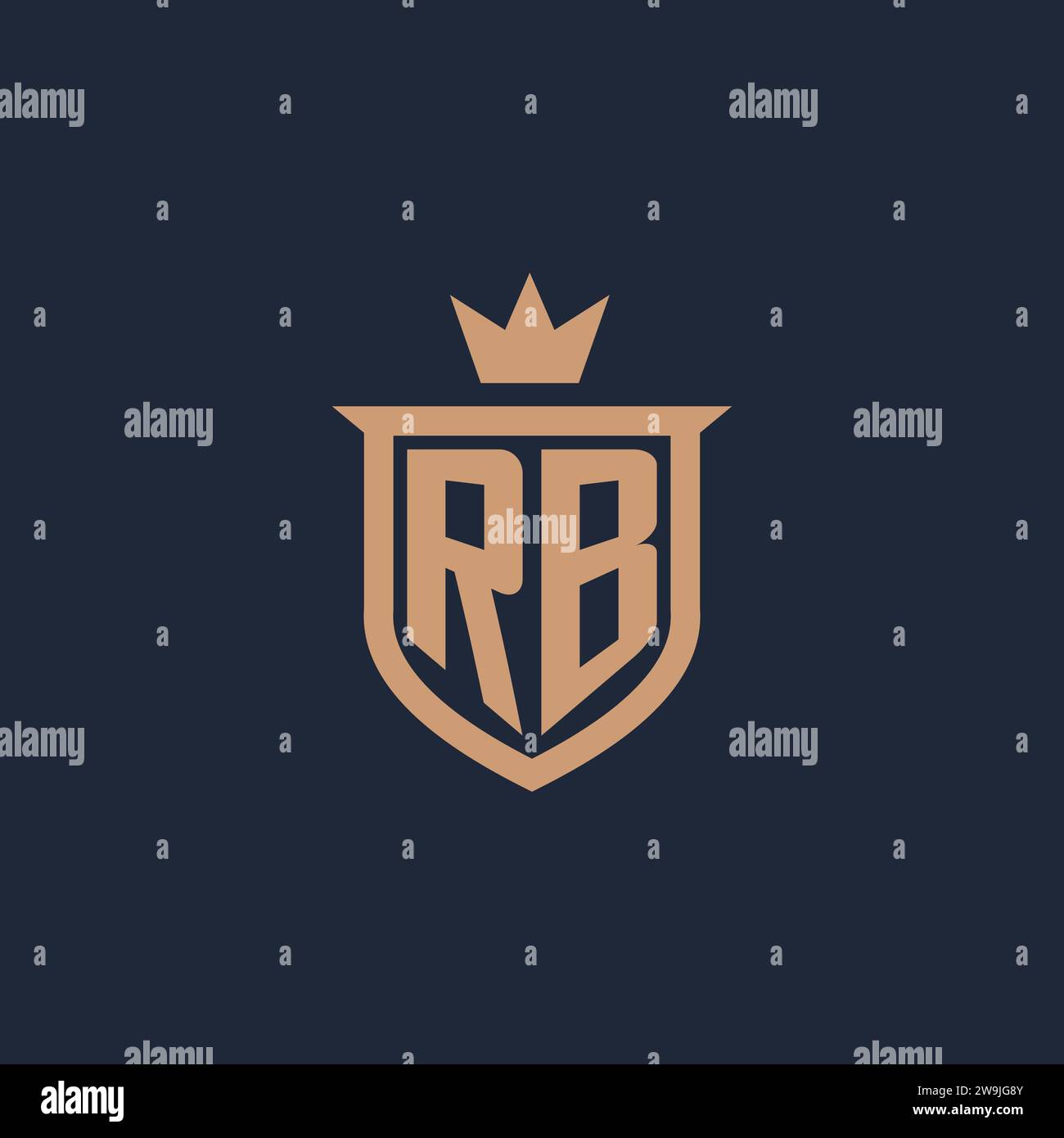 RB monogram initial logo with shield and crown style design ideas Stock Vector