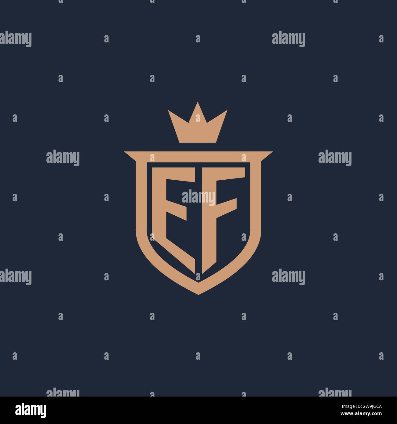 EF monogram initial logo with shield and crown style design ideas Stock Vector