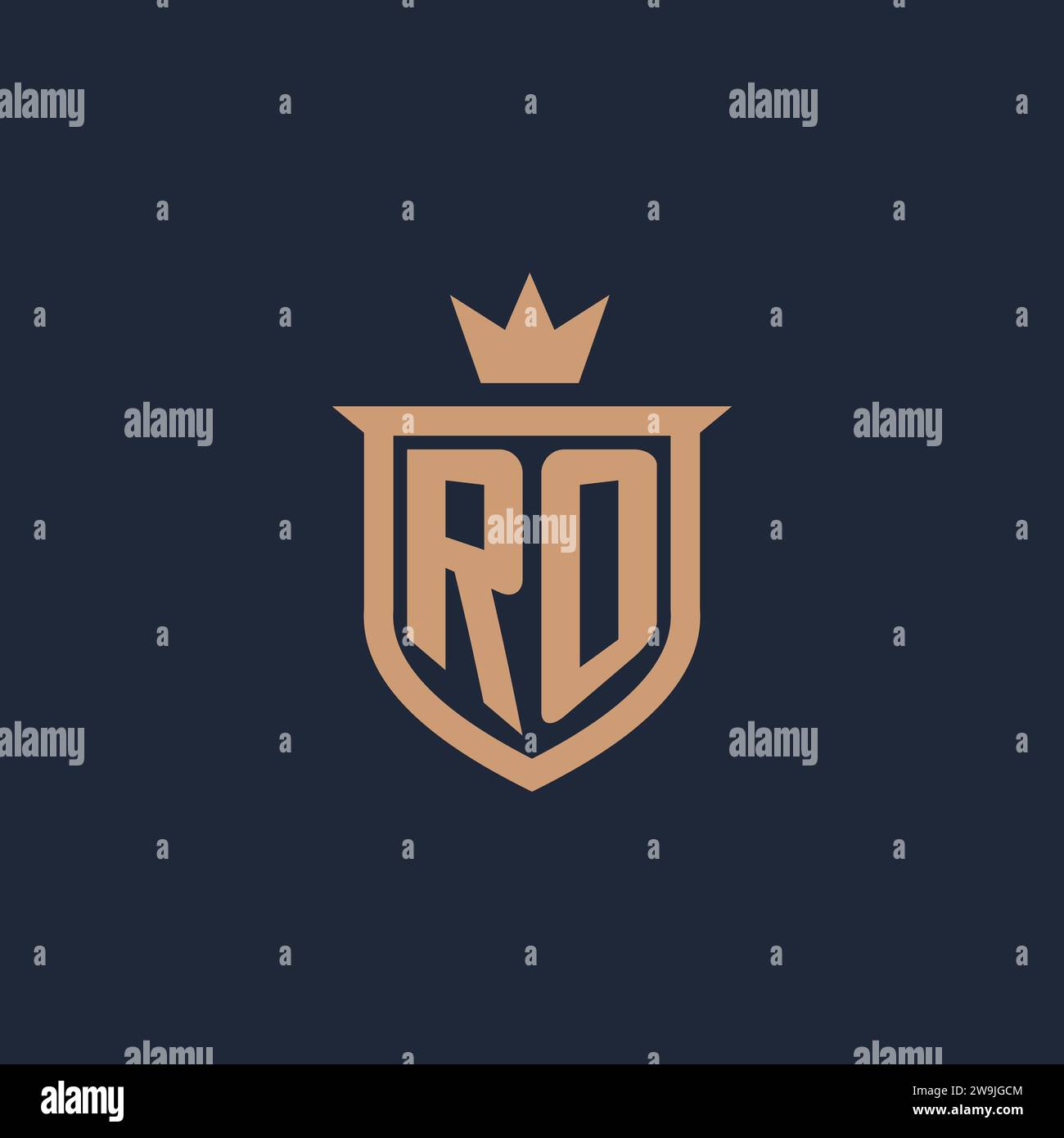 RO monogram initial logo with shield and crown style design ideas Stock Vector