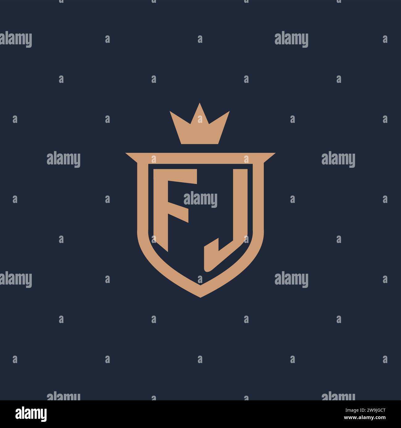 FJ monogram initial logo with shield and crown style design ideas Stock Vector