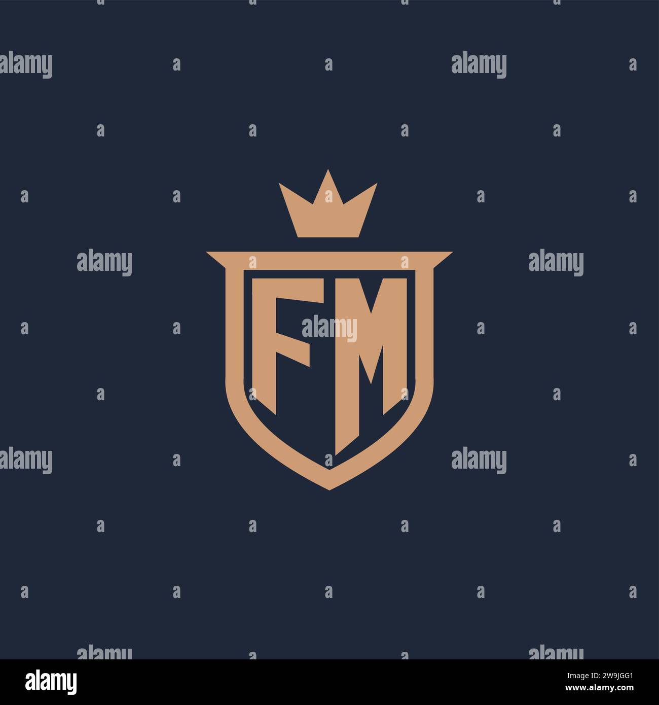 FM monogram initial logo with shield and crown style design ideas Stock Vector