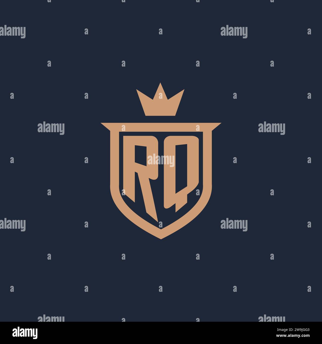 RQ monogram initial logo with shield and crown style design ideas Stock Vector