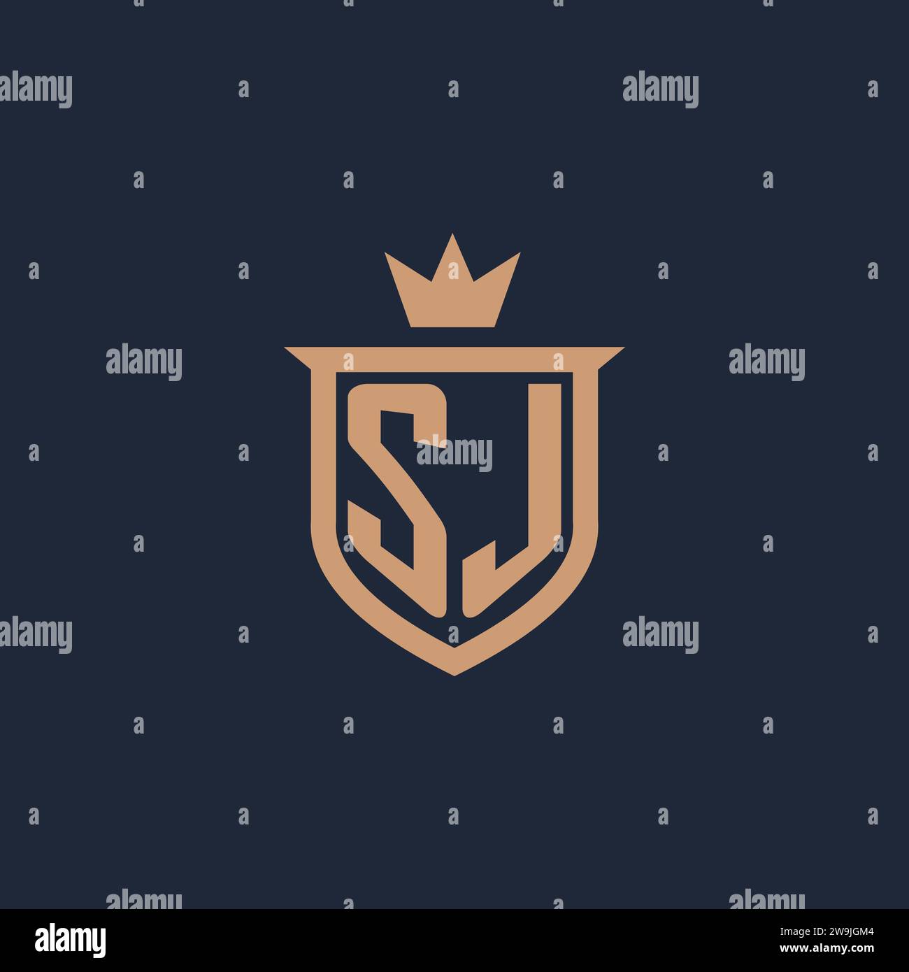 SJ monogram initial logo with shield and crown style design ideas Stock Vector