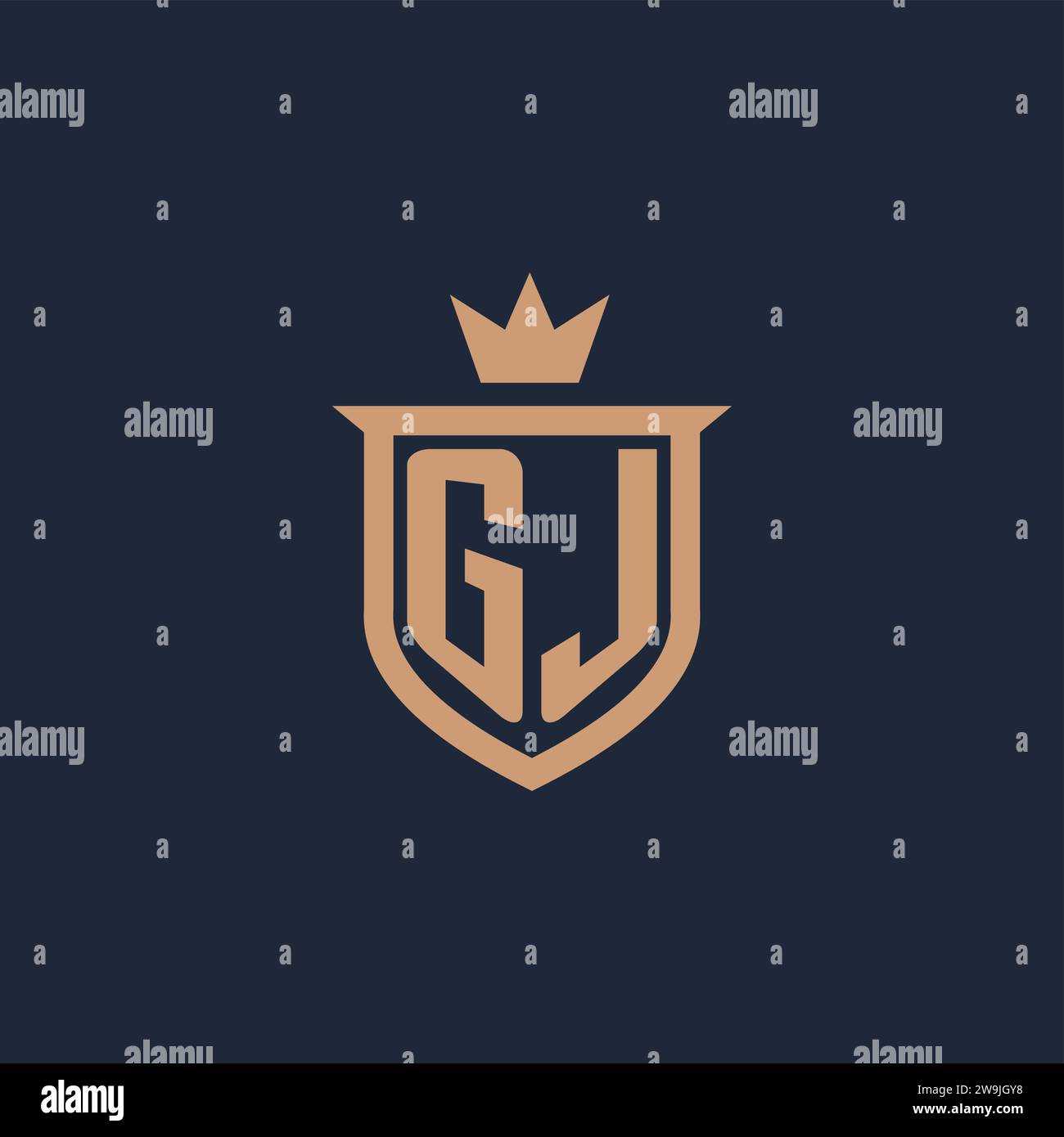 GJ monogram initial logo with shield and crown style design ideas Stock Vector