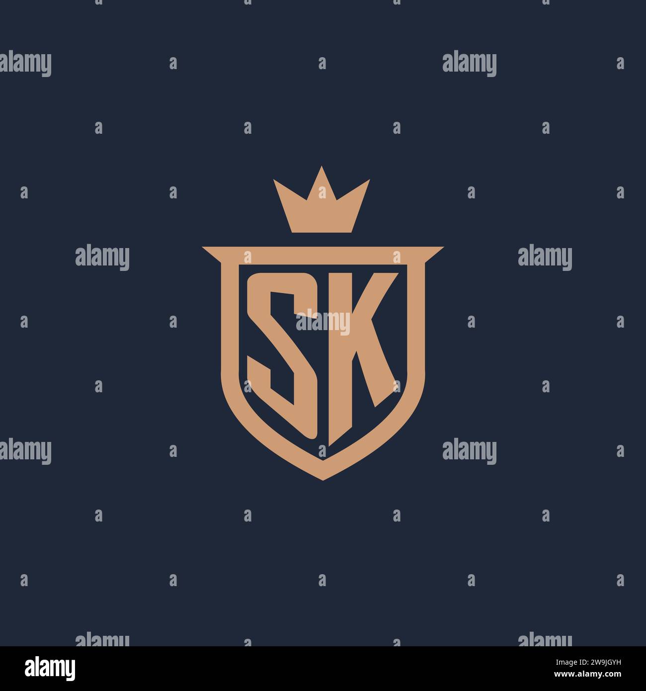 SK monogram initial logo with shield and crown style design ideas Stock Vector